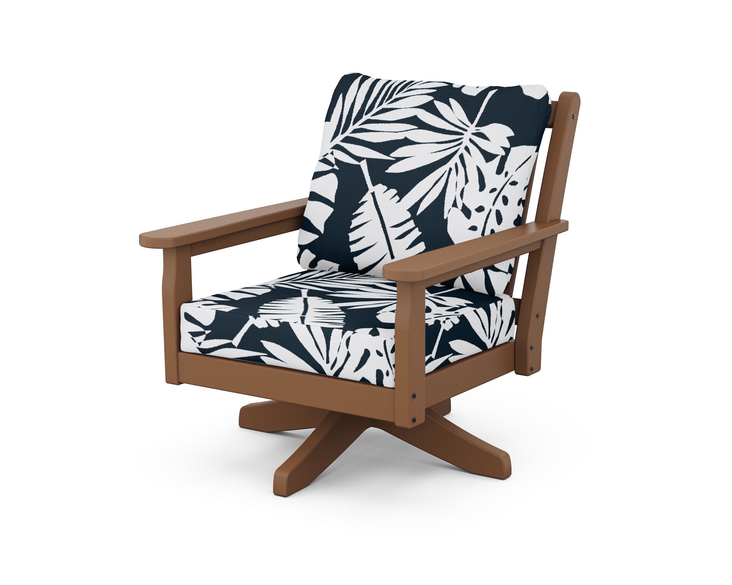 Chippendale Deep Seating Swivel Chair in Teak / Leaf Marine Indigo