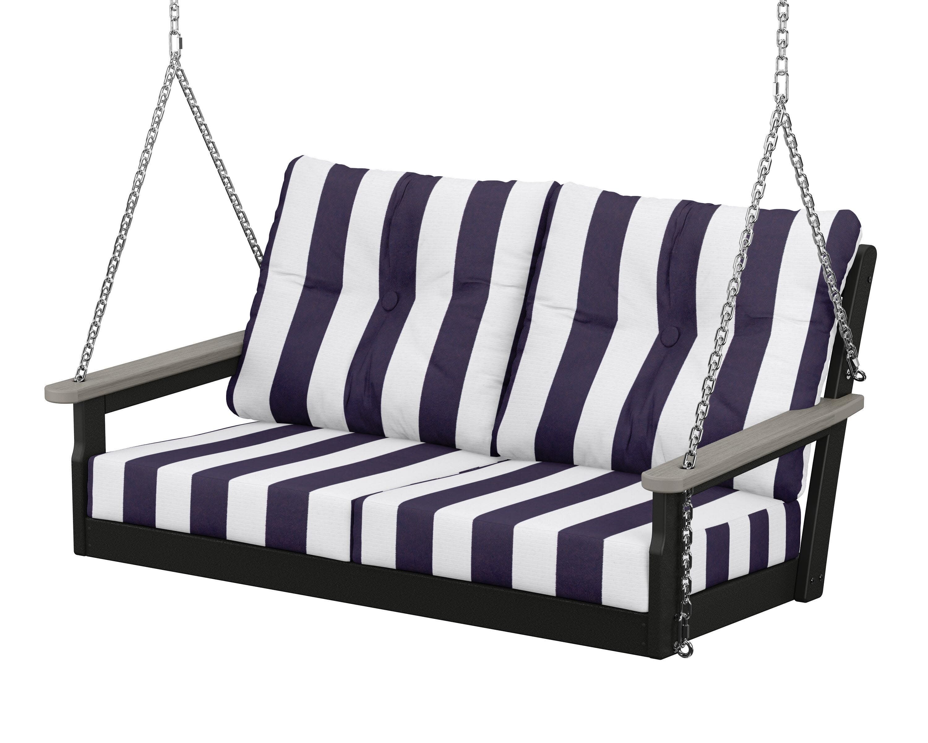 Vineyard Deep Seating Swing in Black / Driftwood / Cabana Stripe Navy