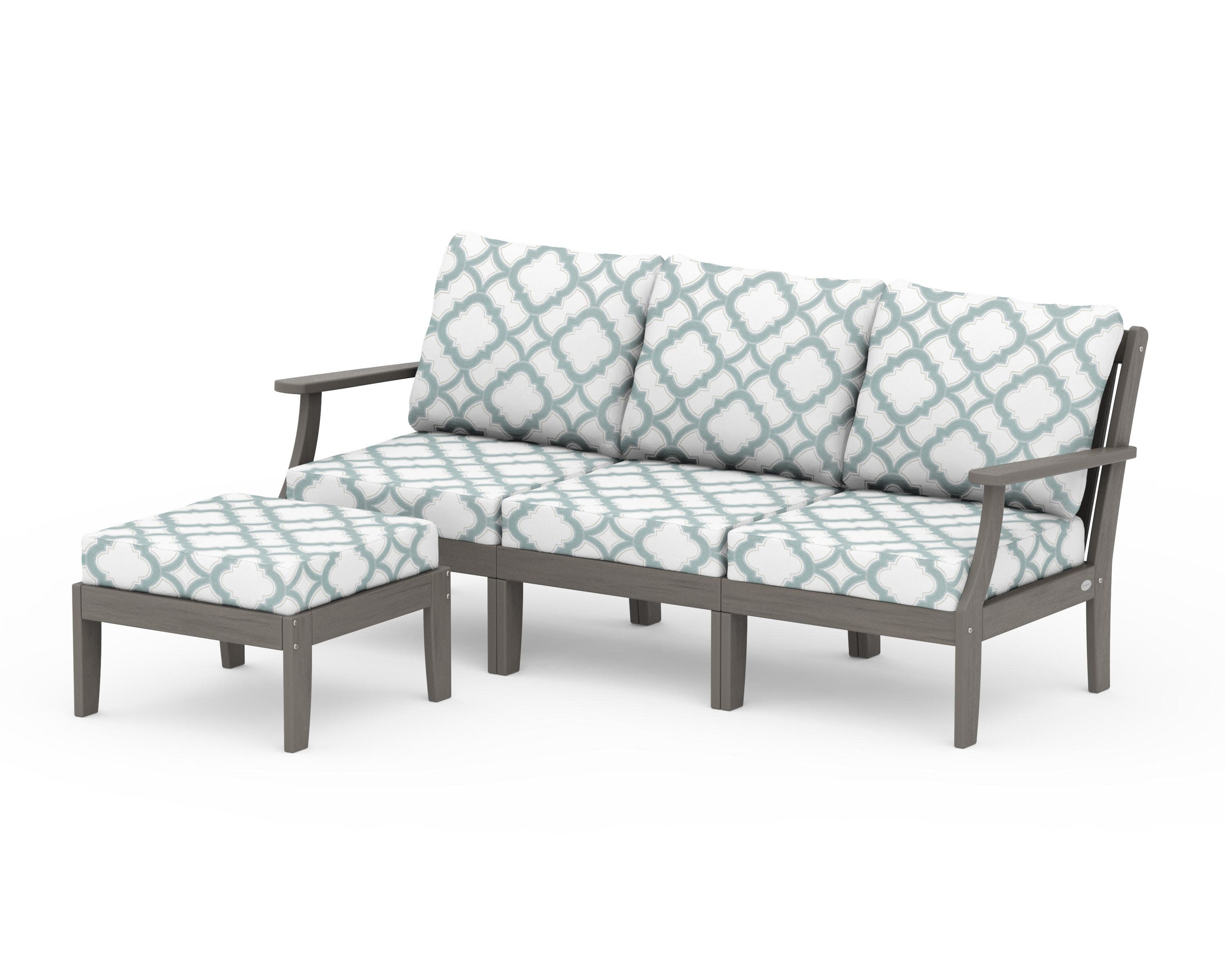Braxton Modular 4-Piece Deep Seating Set with Ottoman in Driftwood / Trellis Glacier Spa