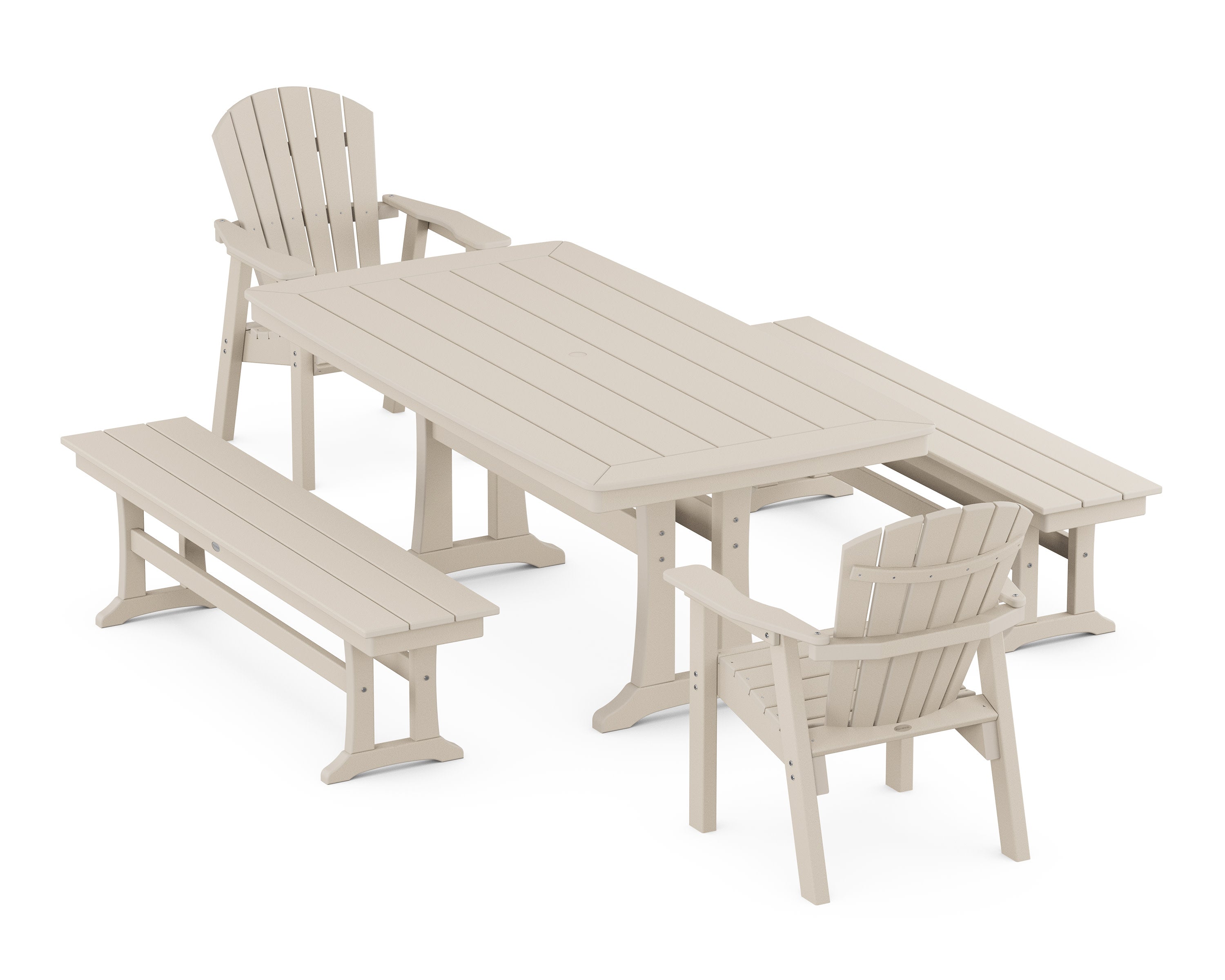 Seashell 5-Piece Dining Set with Trestle Legs in Sand