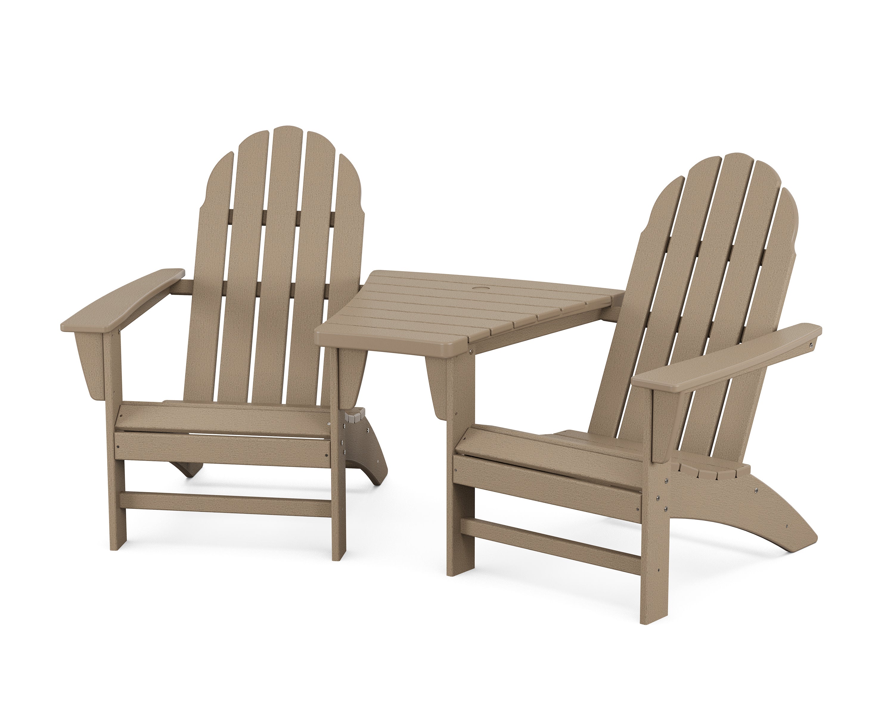 Vineyard 3-Piece Adirondack Set with Angled Connecting Table in Vintage Sahara