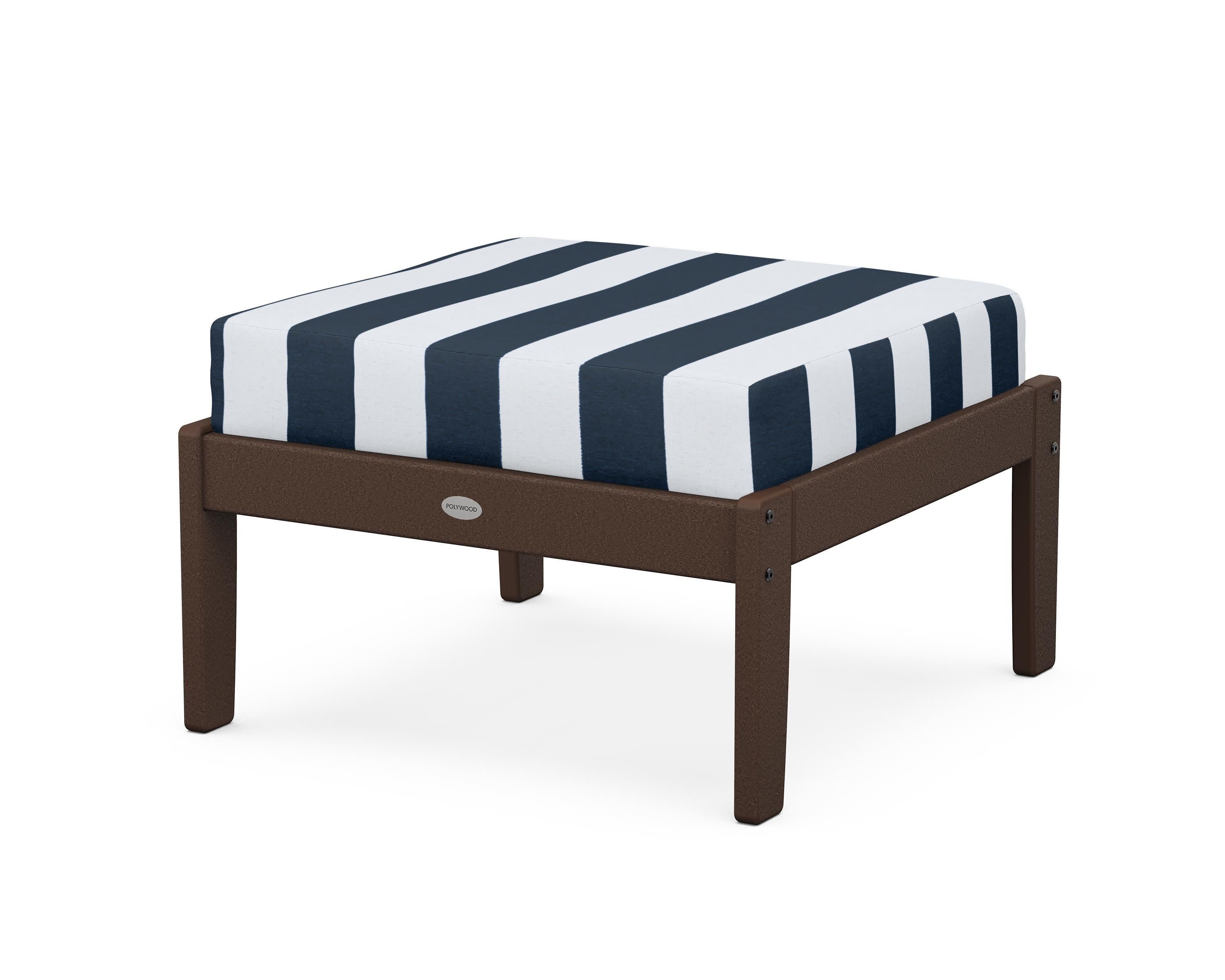 Braxton Deep Seating Ottoman in Mahogany / Cabana Stripe Marine Indigo