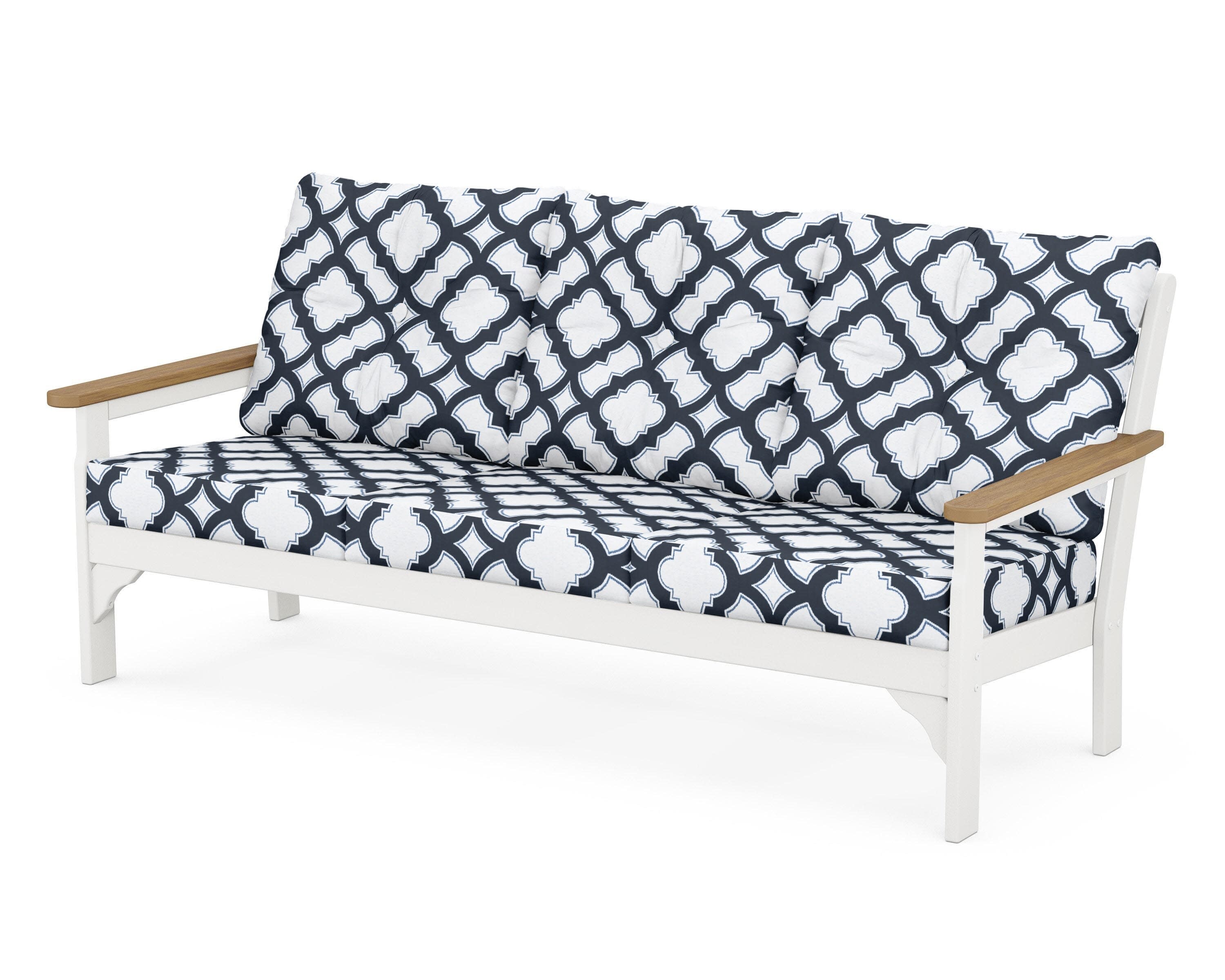 Vineyard Deep Seating Sofa in White / Natural / Trellis Marine Indigo