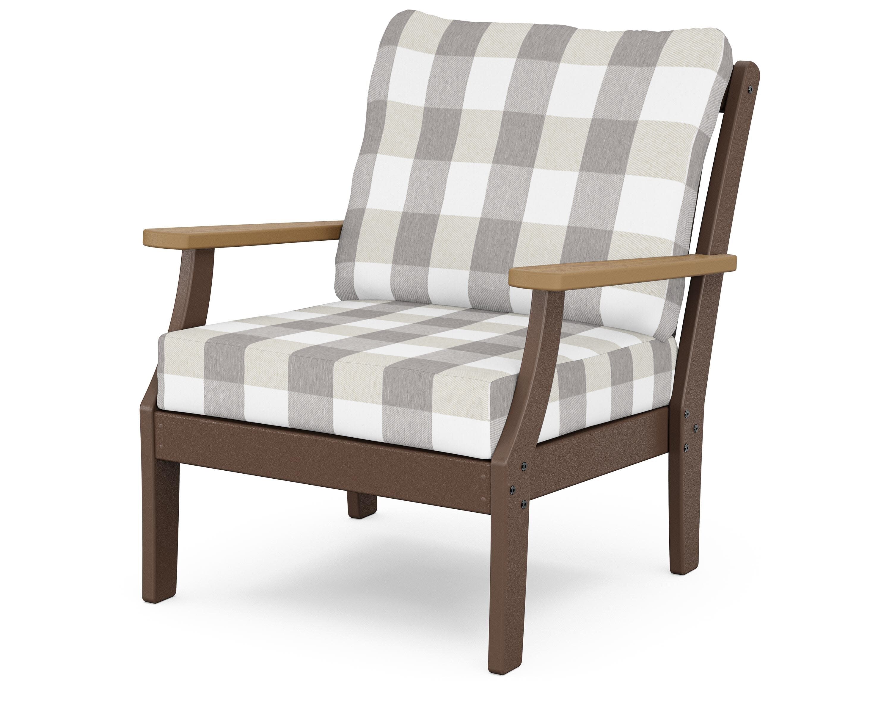 Braxton Deep Seating Chair in Mahogany / Natural / Buffalo Plaid Grey Mist