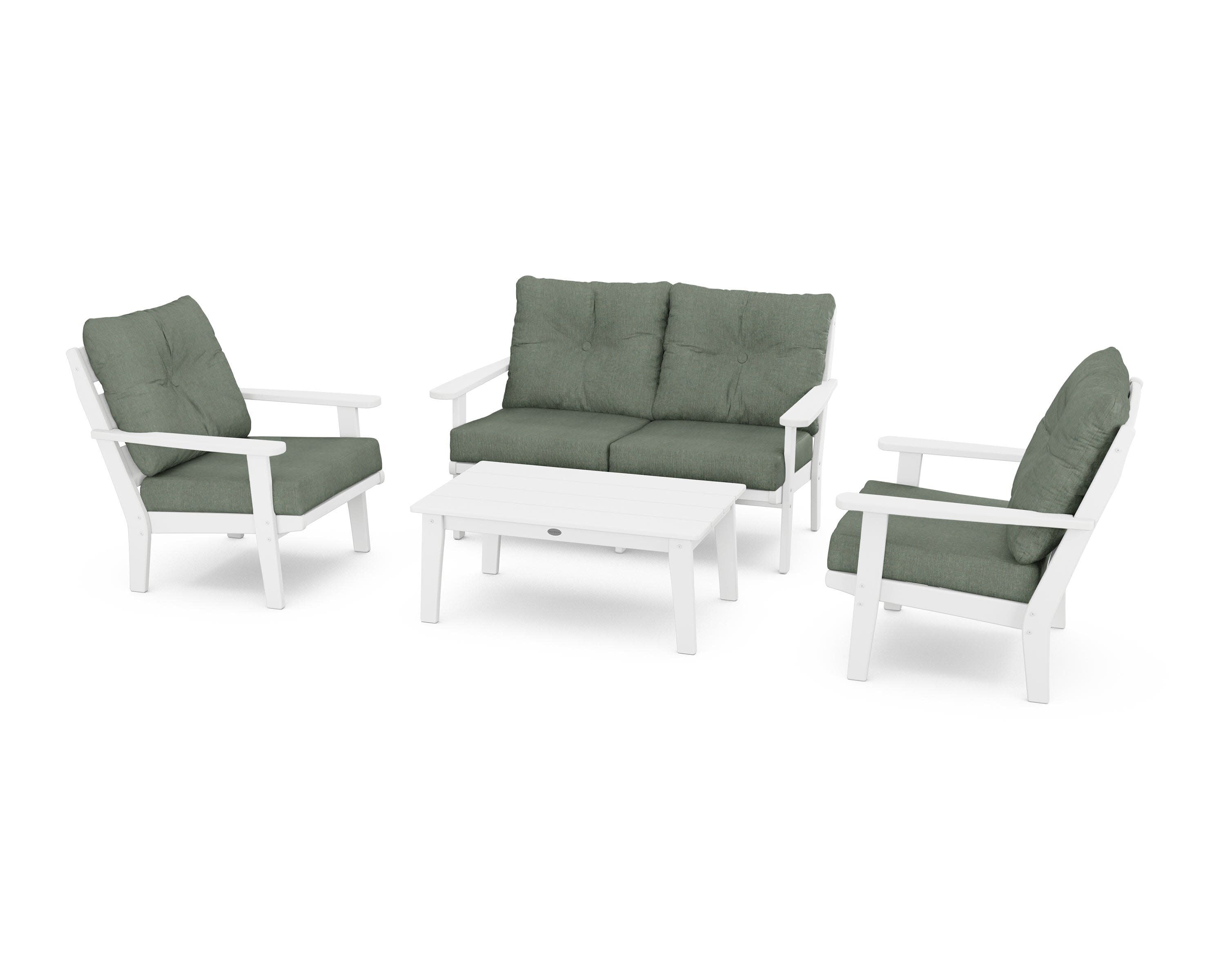 Lakeside 4-Piece Deep Seating Set in White / Cast Sage