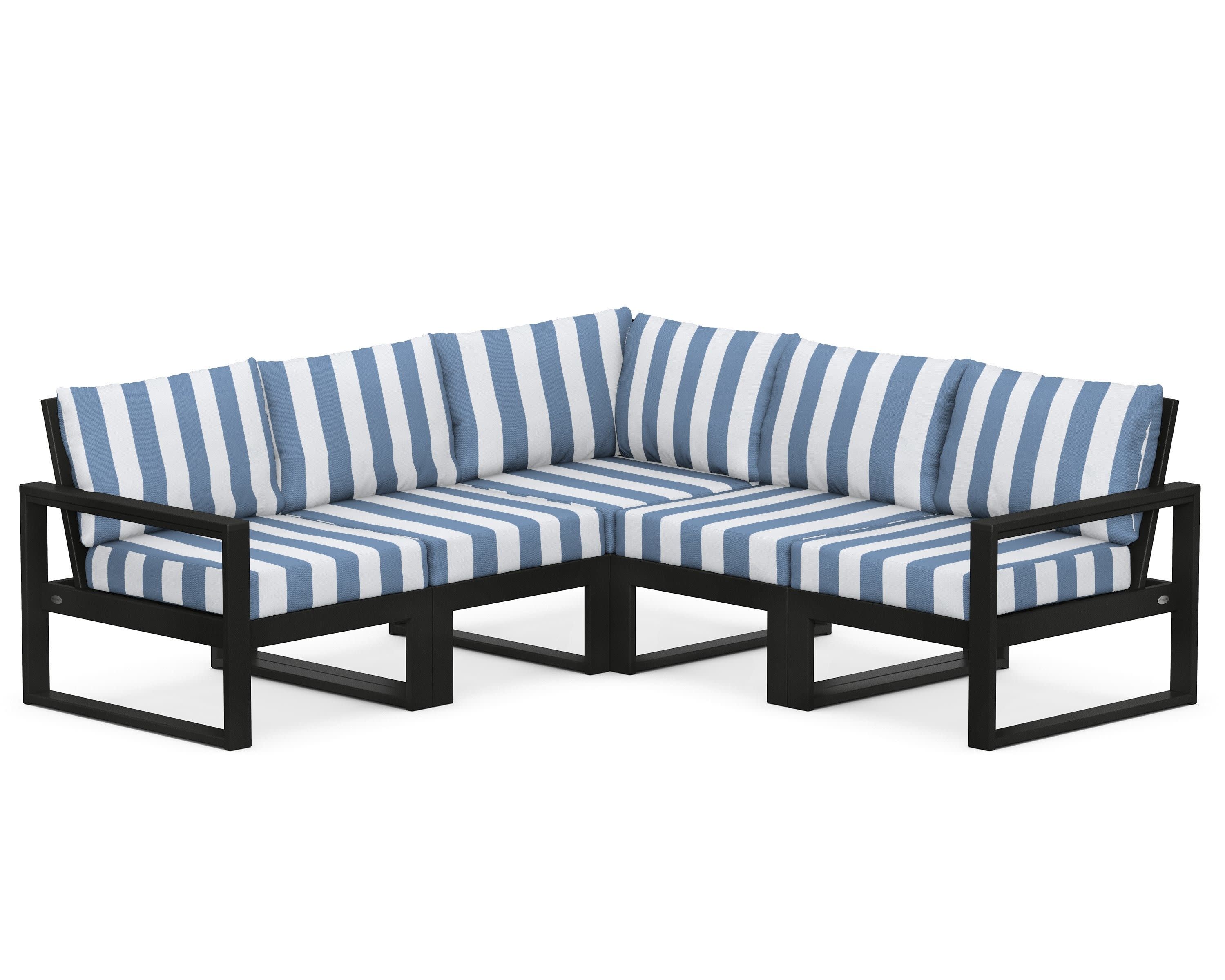EDGE 5-Piece Modular Deep Seating Set in Black / Cabana Stripe Sky Blue