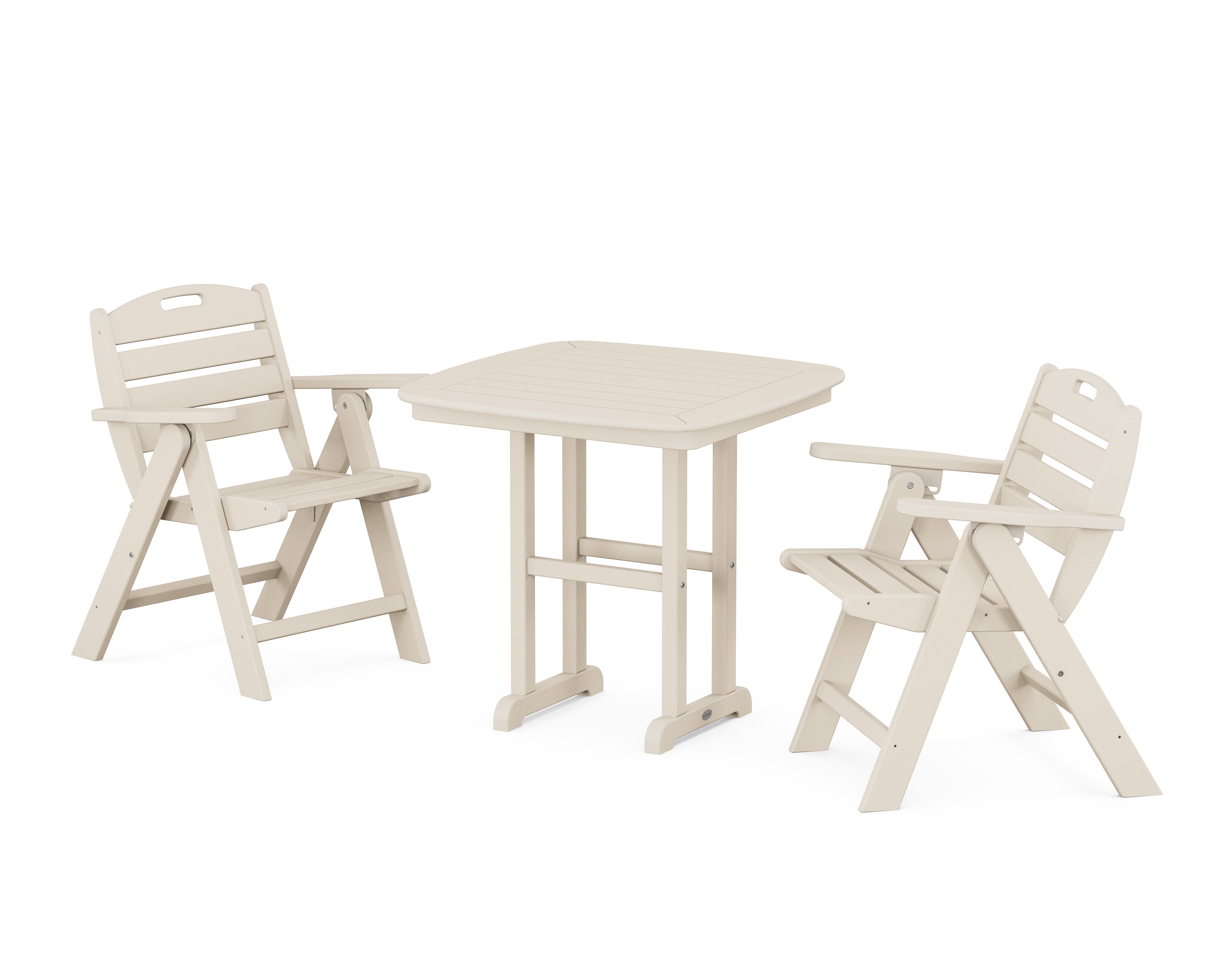 Nautical Folding Lowback Chair 3-Piece Dining Set in Sand