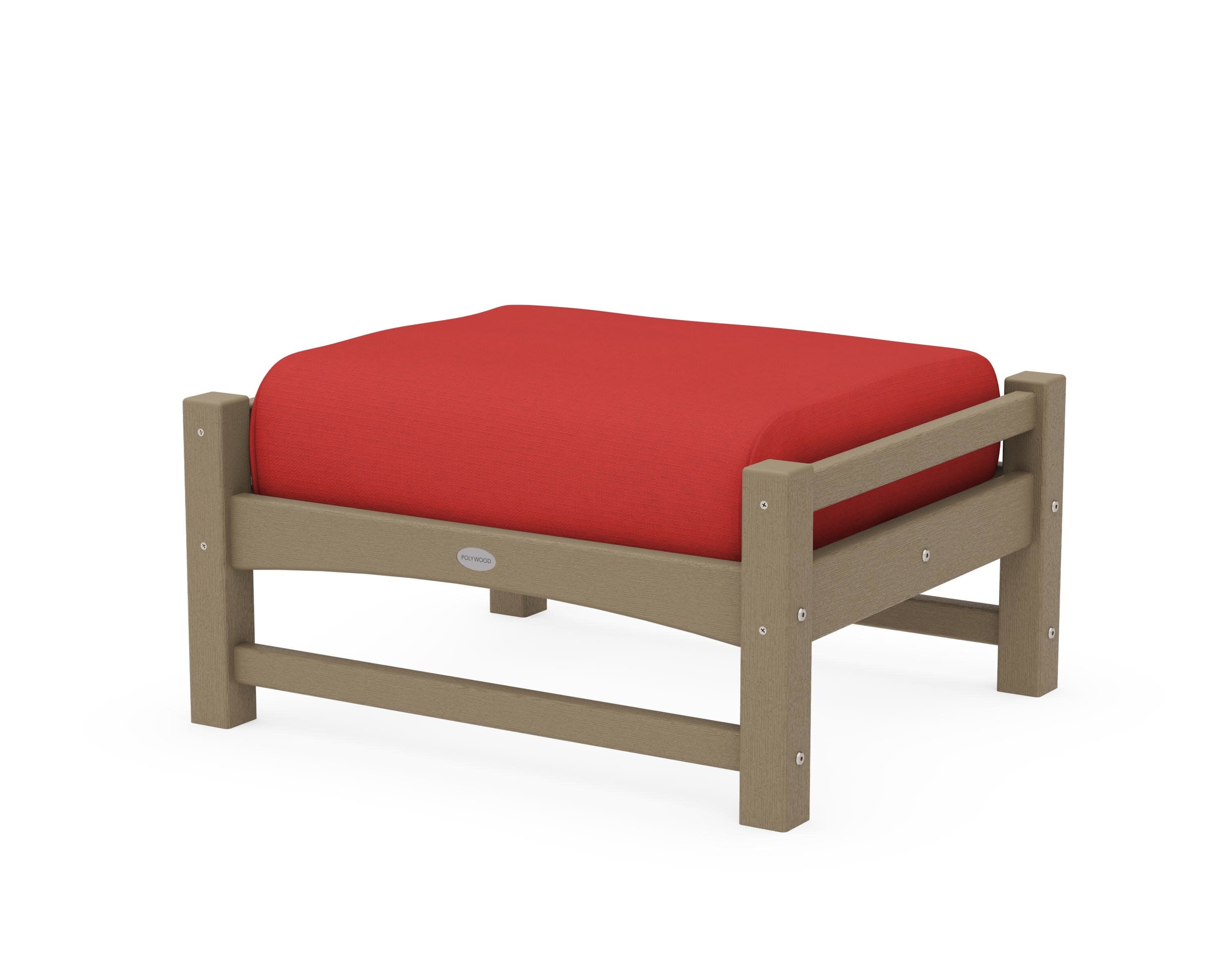 Club Ottoman in Vintage Sahara / Crimson Linen