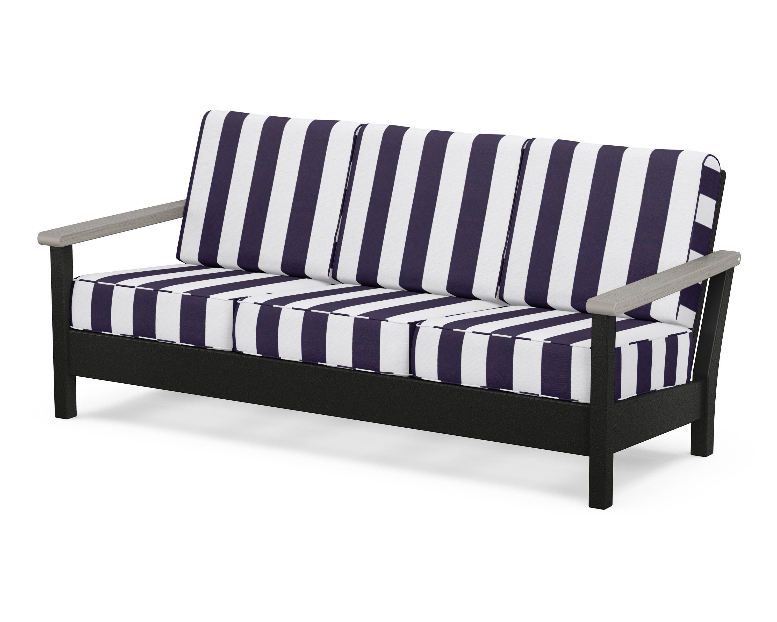 Harbour Deep Seating Sofa in Black / Driftwood / Cabana Stripe Navy