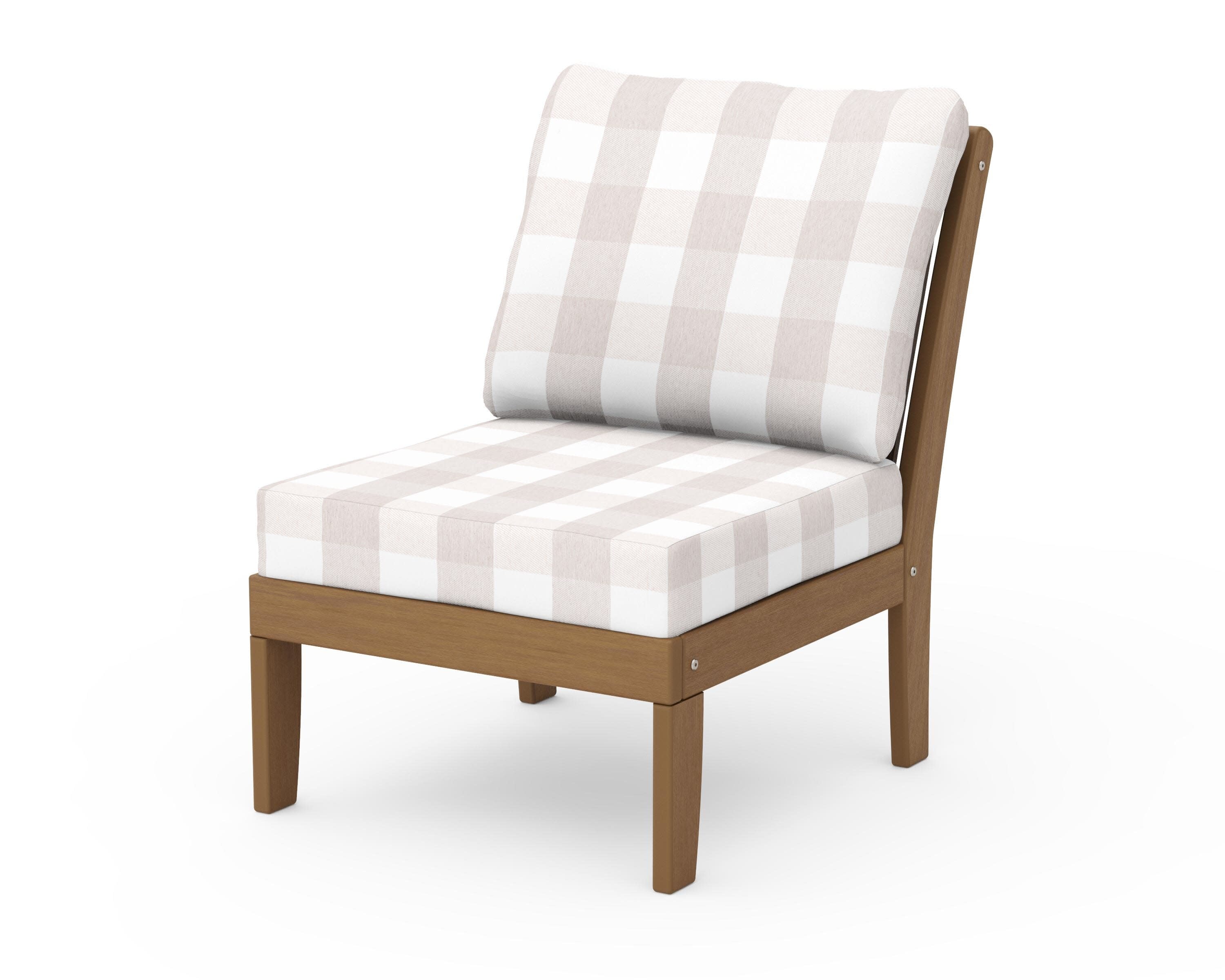 Braxton Modular Armless Chair in Natural / Buffalo Plaid Dune Burlap