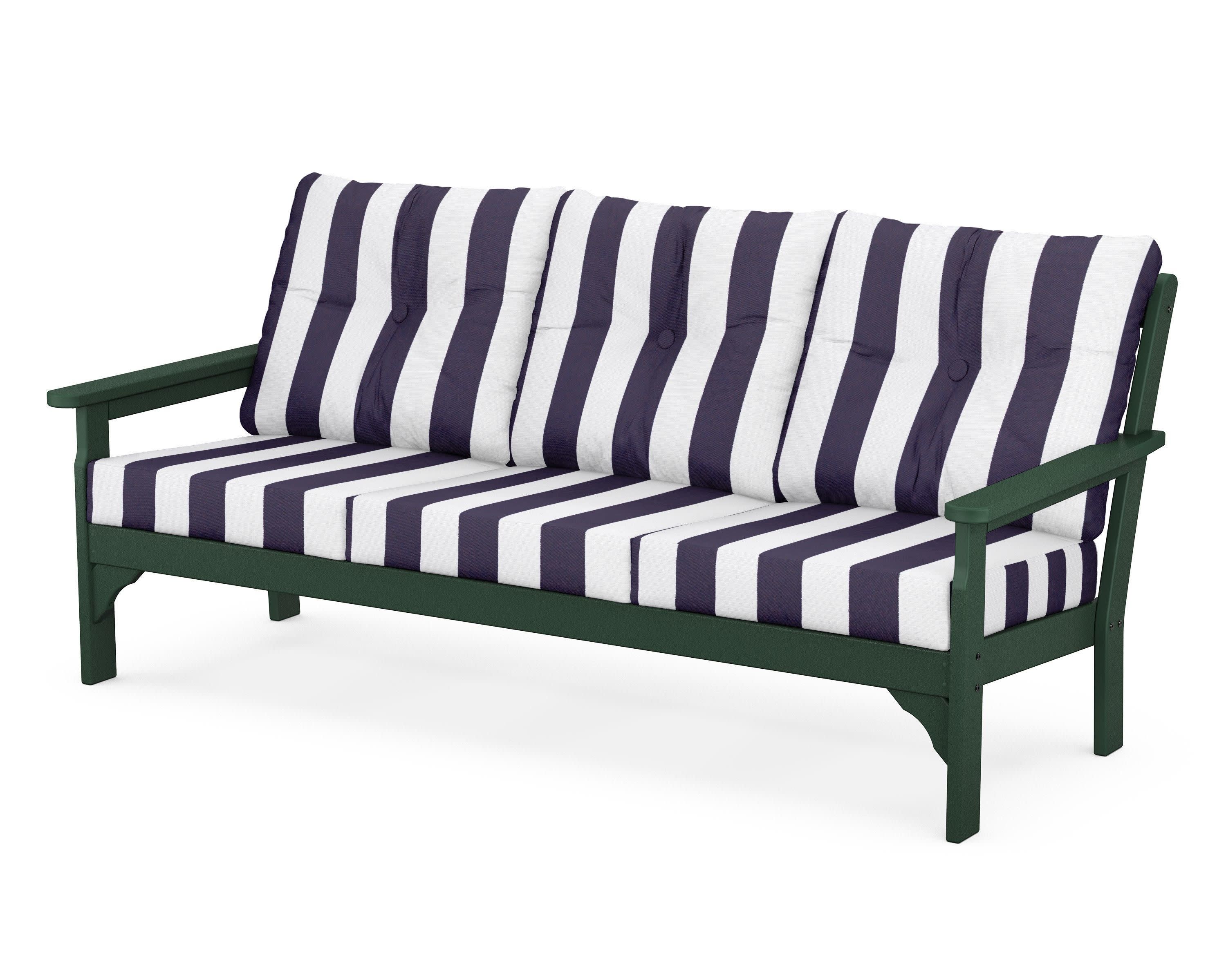 Vineyard Deep Seating Sofa in Green / Cabana Stripe Navy