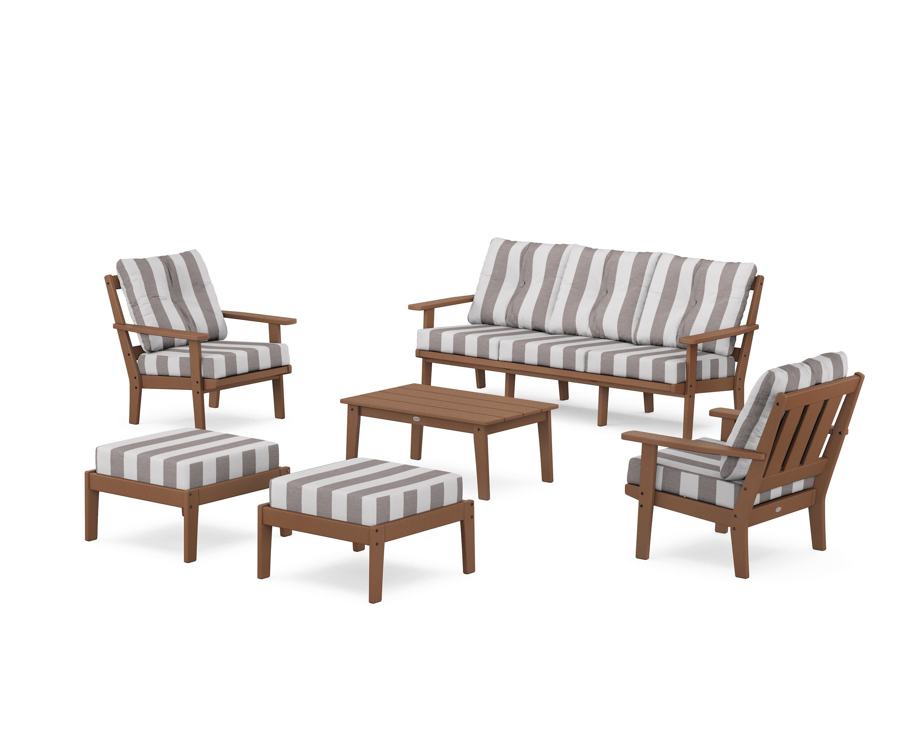Oxford 6-Piece Lounge Sofa Set in Teak / Cabana Stripe Grey Mist