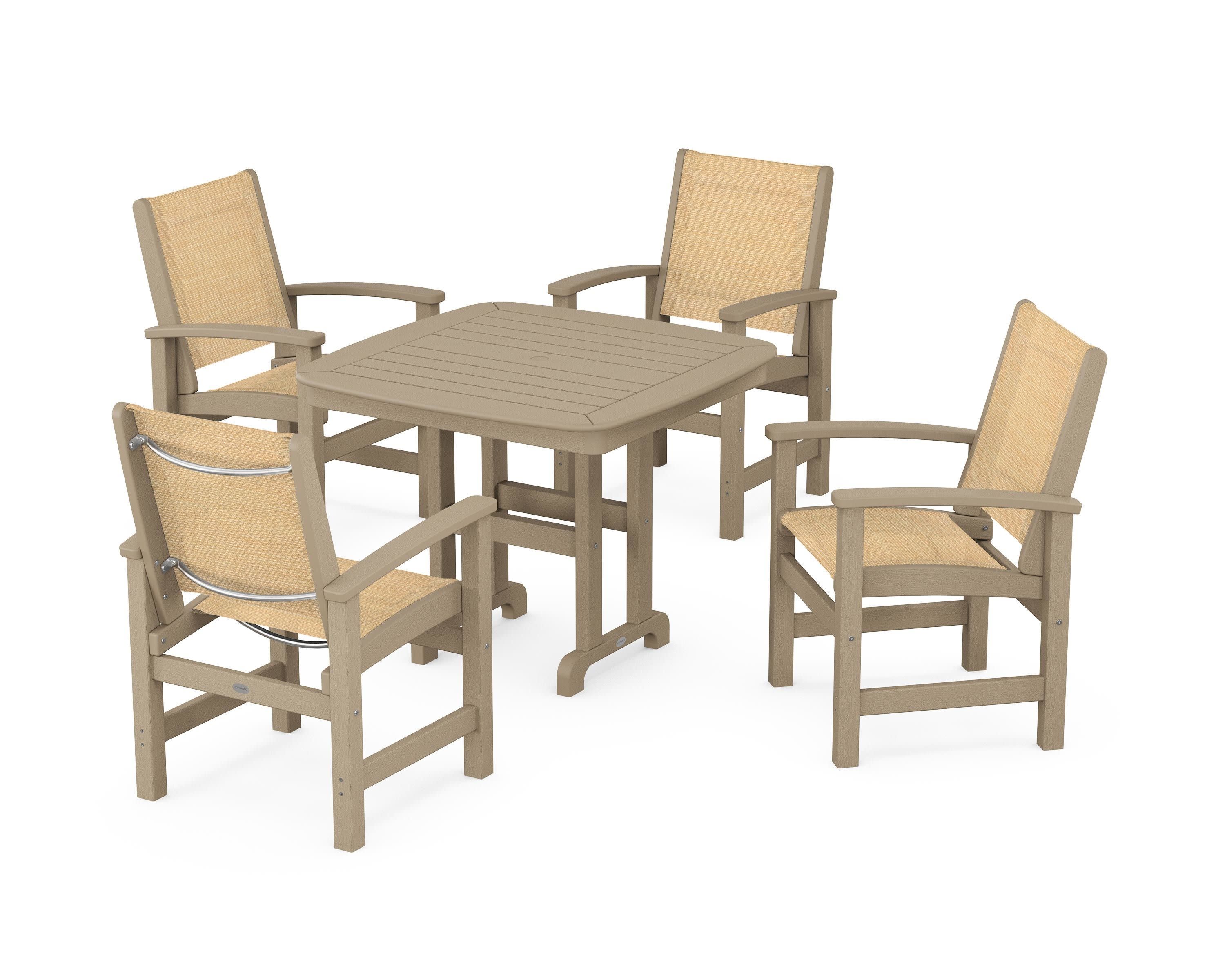 Coastal 5-Piece Dining Set in Vintage Sahara / Dupioni Apricot Sling
