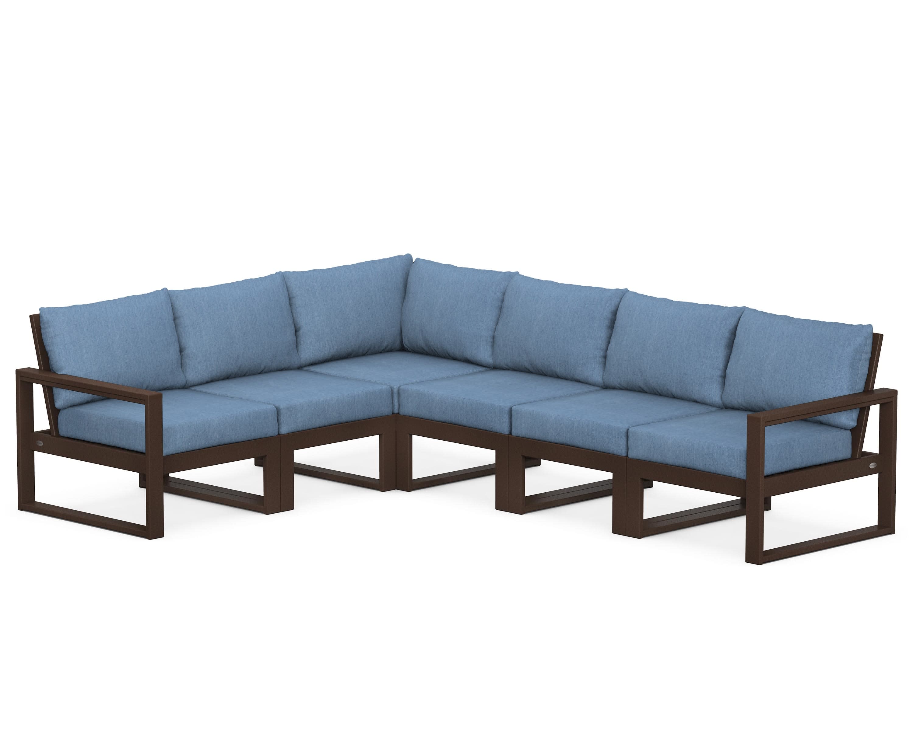 EDGE 6-Piece Modular Deep Seating Set in Mahogany / Sky Blue