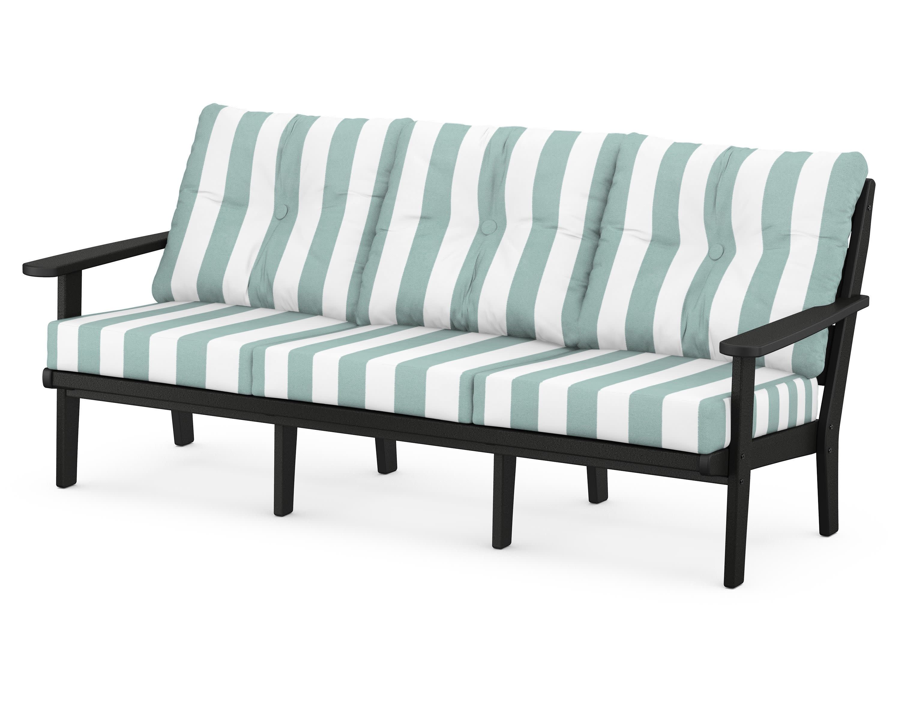 Lakeside Deep Seating Sofa in Black / Cabana Stripe Glacier Spa