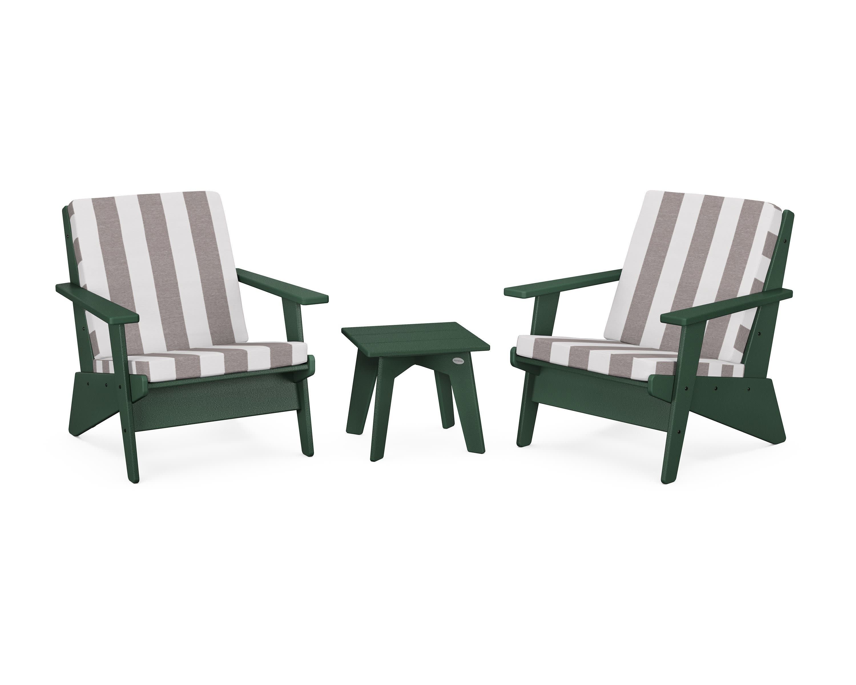 Riviera Modern Lounge 3-Piece Set in Green / Cabana Stripe Grey Mist