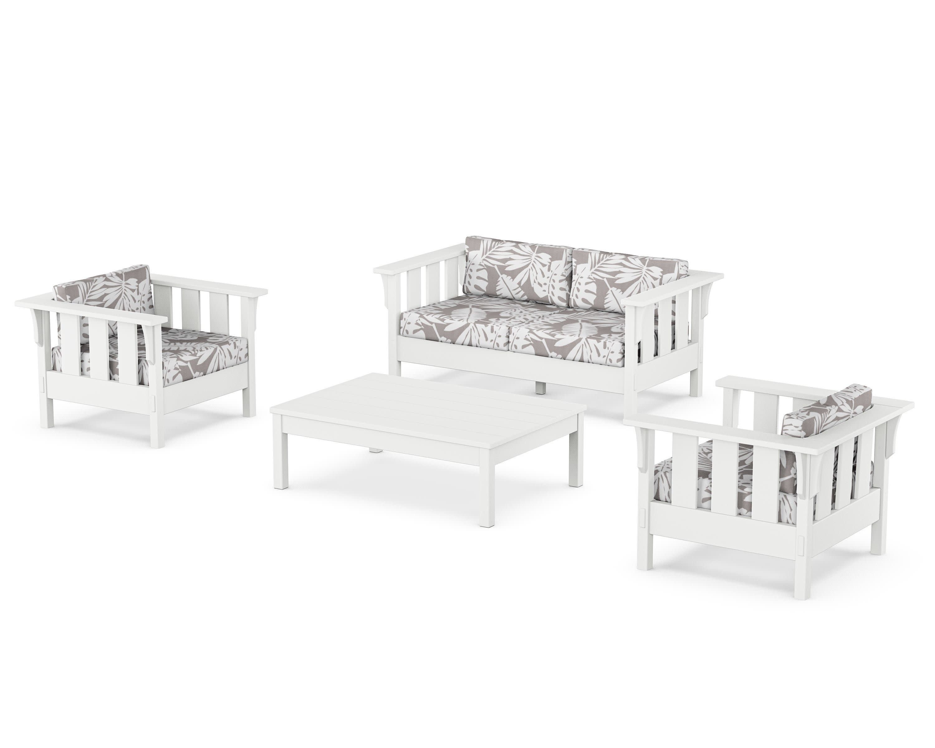 Acadia 4-Piece Deep Seating Set with Loveseat in White / Leaf Grey Mist