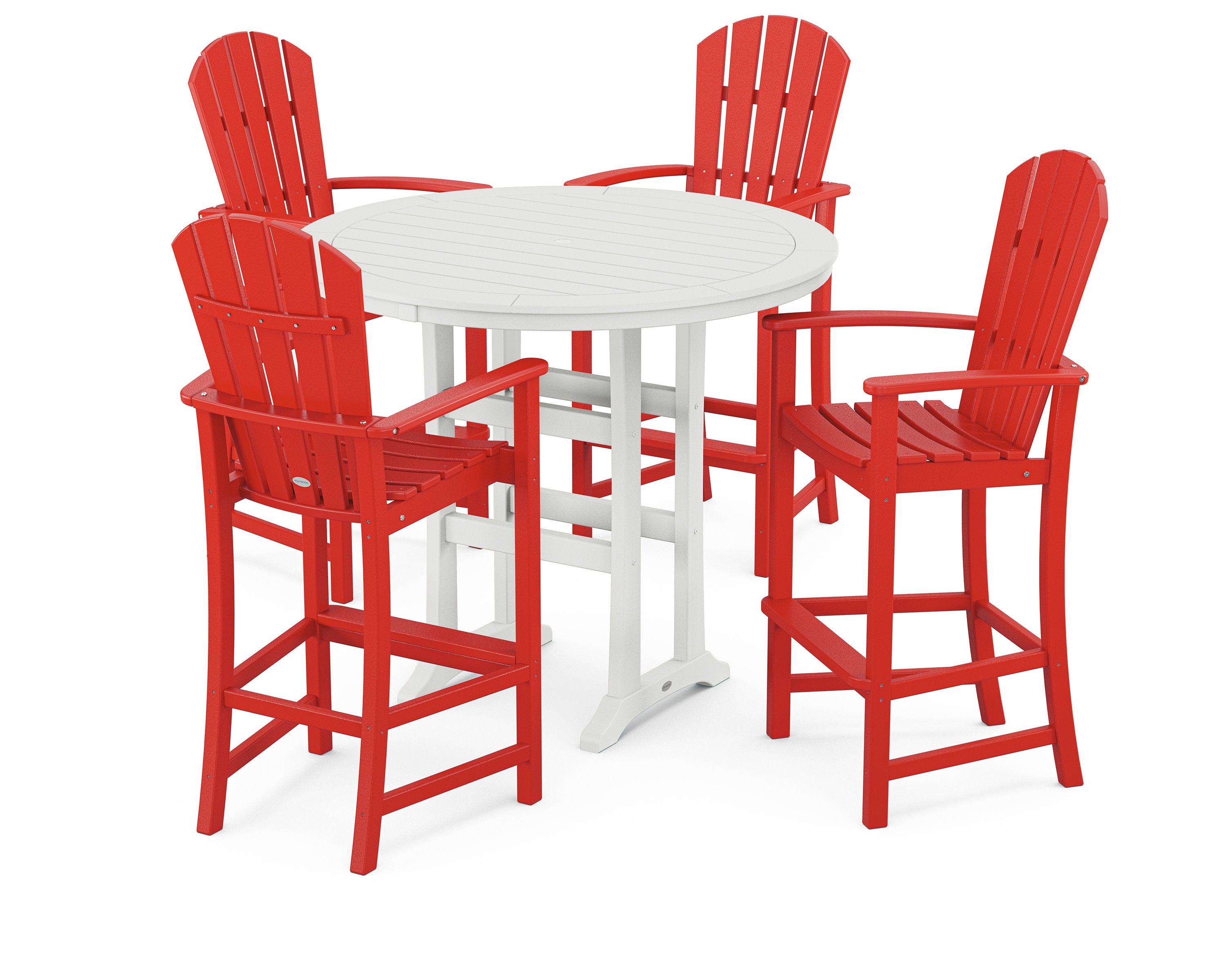 Palm Coast 5-Piece Round Bar Set in Sunset Red / White