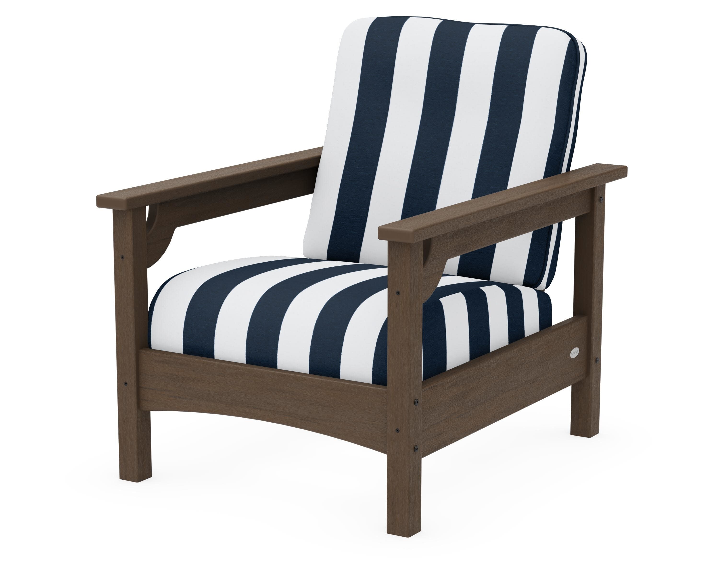 Club Chair in Kona / Cabana Stripe Marine Indigo