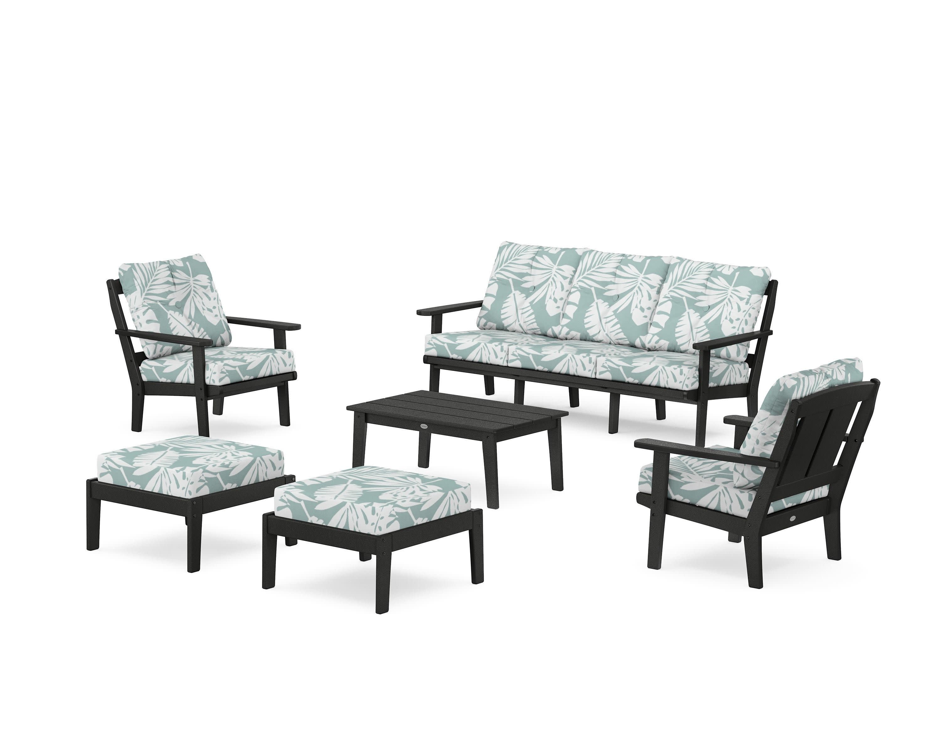 Mission 6-Piece Lounge Sofa Set in Black / Leaf Glacier Spa