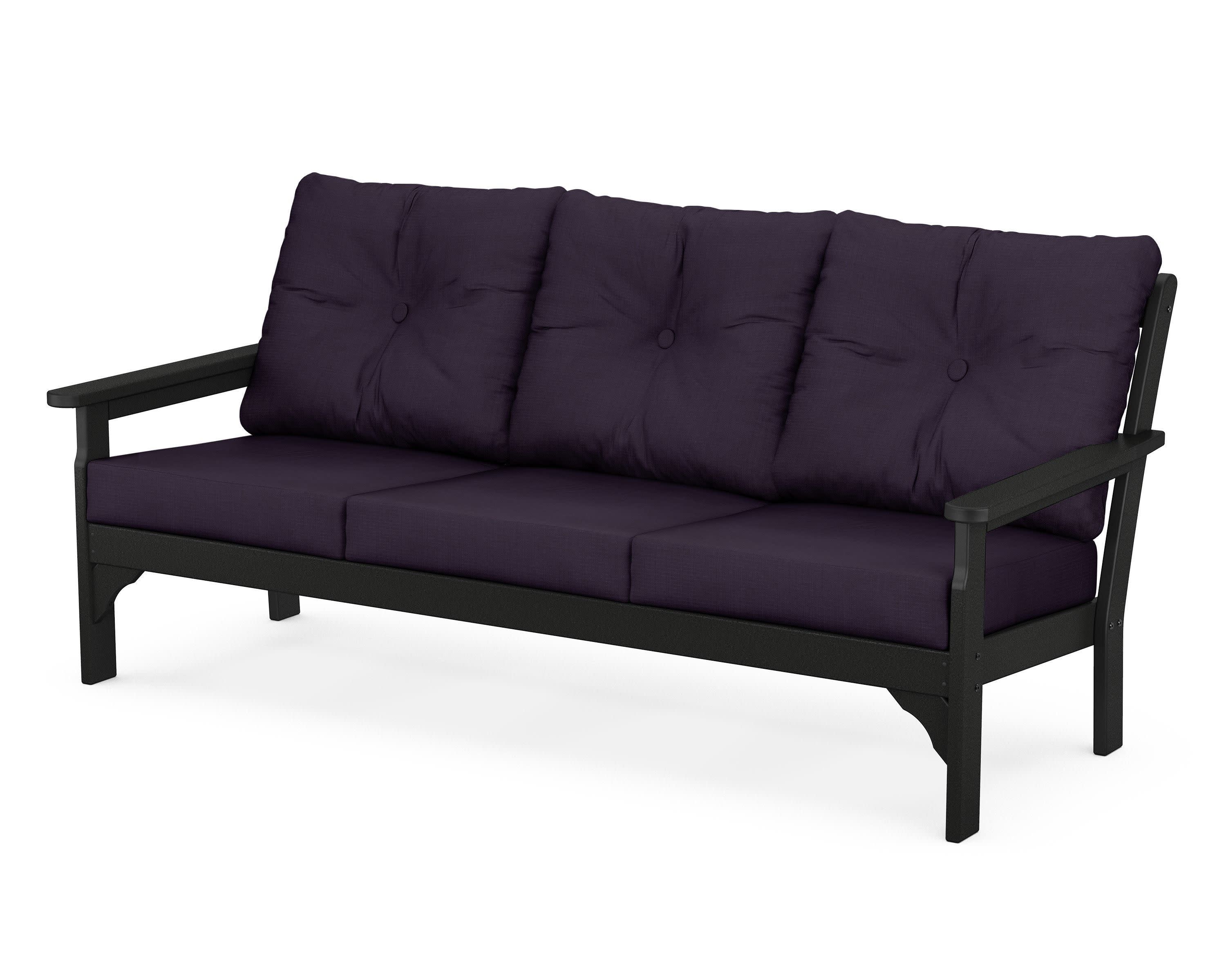 Vineyard Deep Seating Sofa in Black / Navy Linen