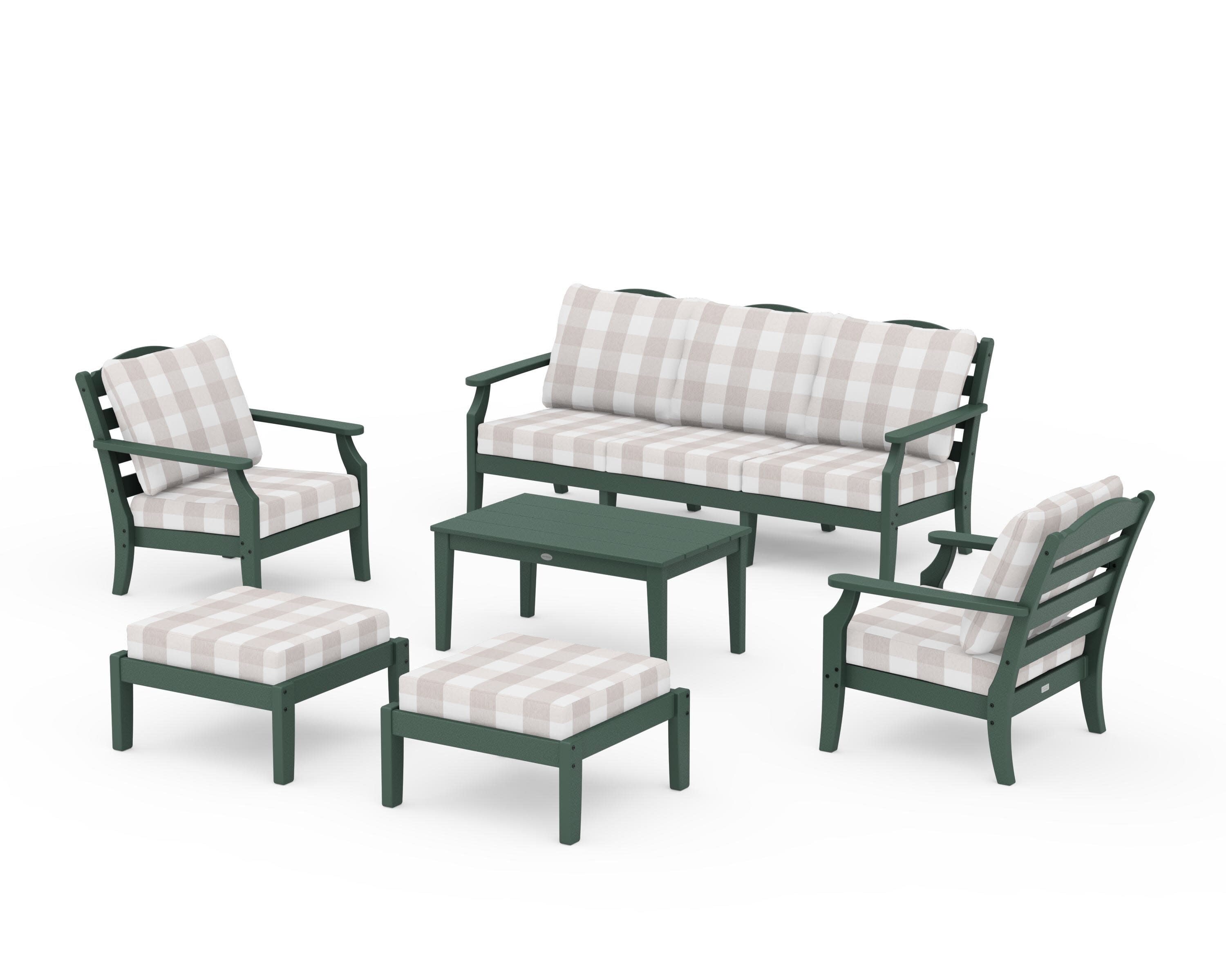 Savannah 6-Piece Lounge Sofa Set in Green / Buffalo Plaid Dune Burlap