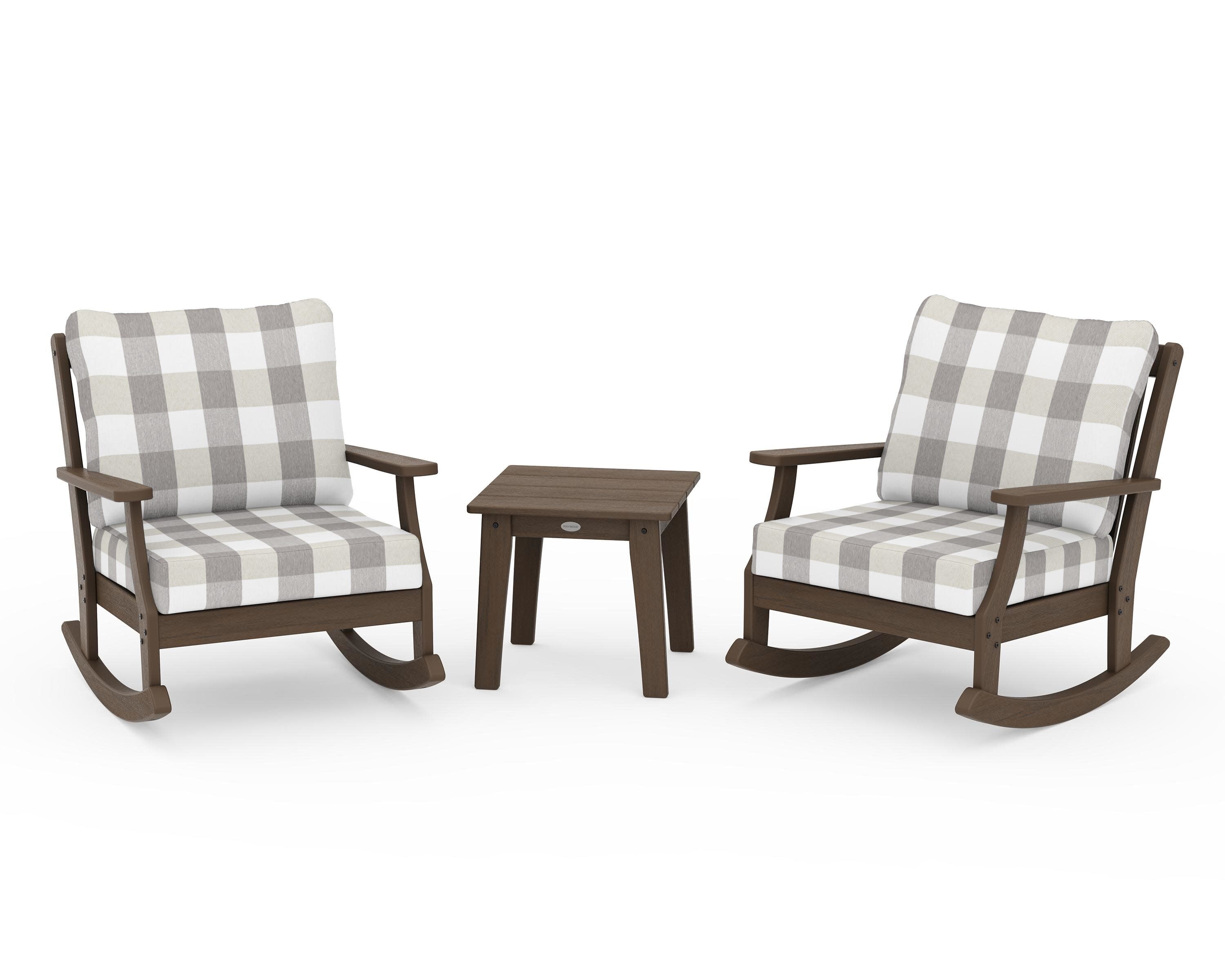 Braxton 3-Piece Deep Seating Rocker Set in Kona / Buffalo Plaid Grey Mist