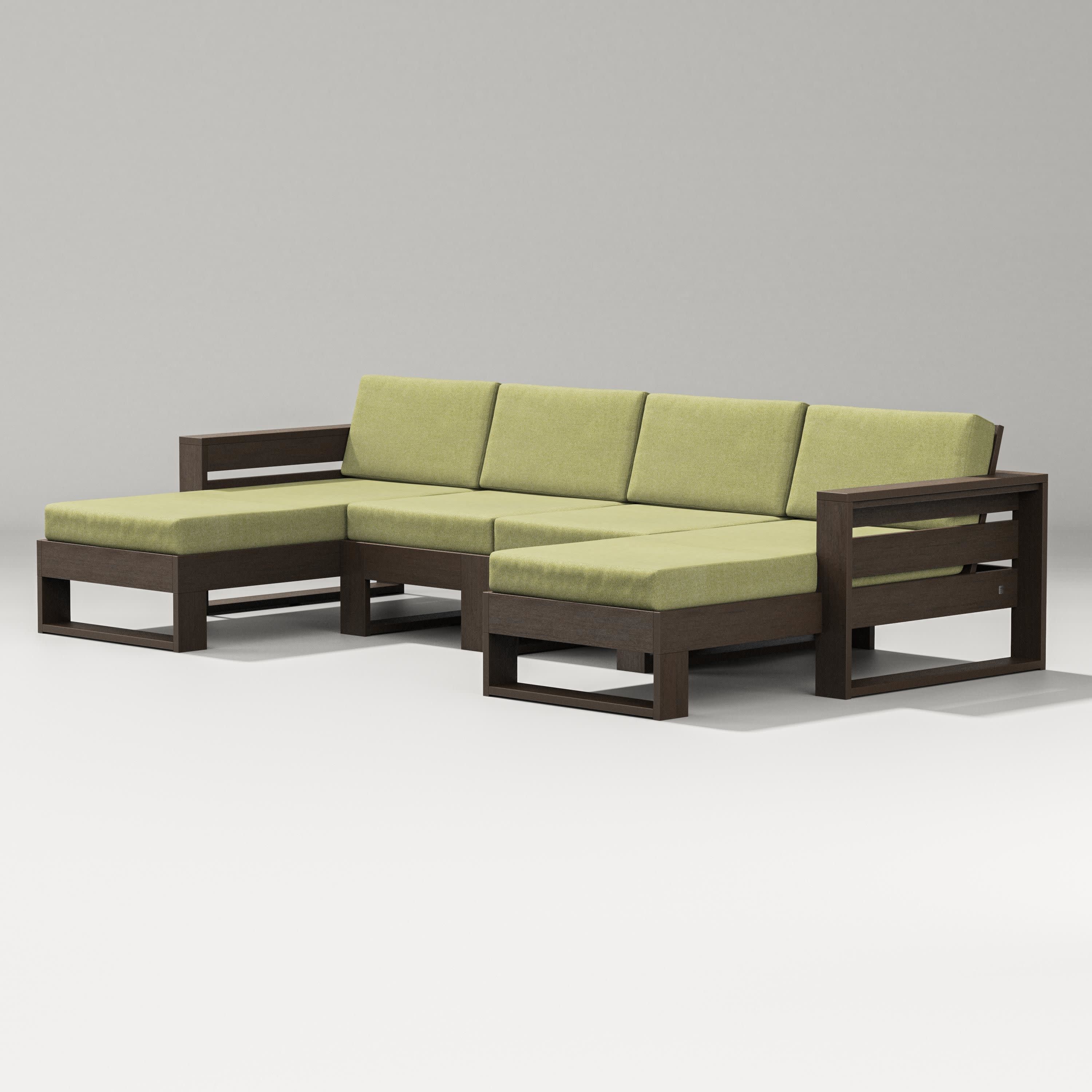 Latitude Double Chaise Sectional in Kona / Chartreuse Boucle