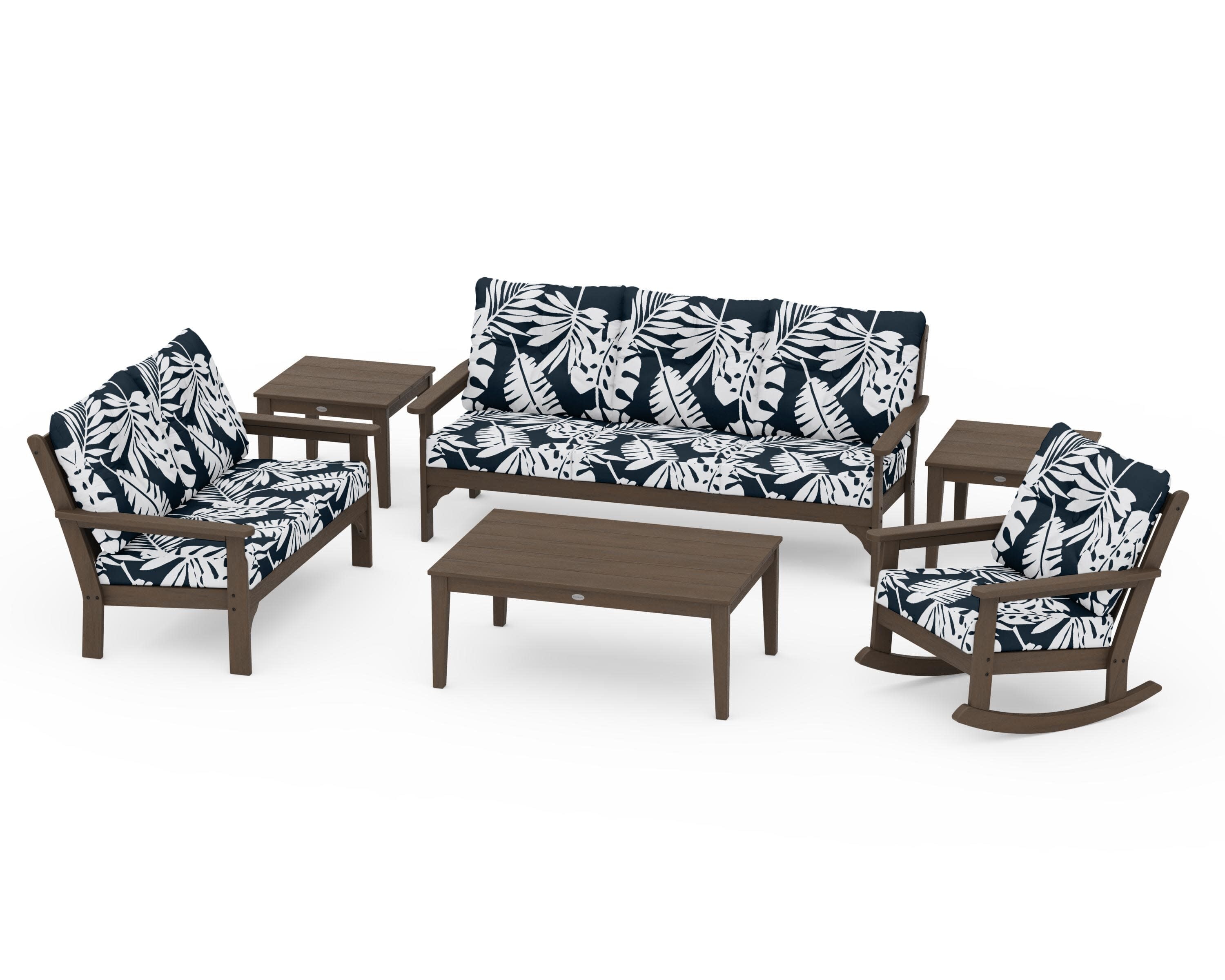 Vineyard 6-Piece Deep Seating Set in Kona / Leaf Marine Indigo