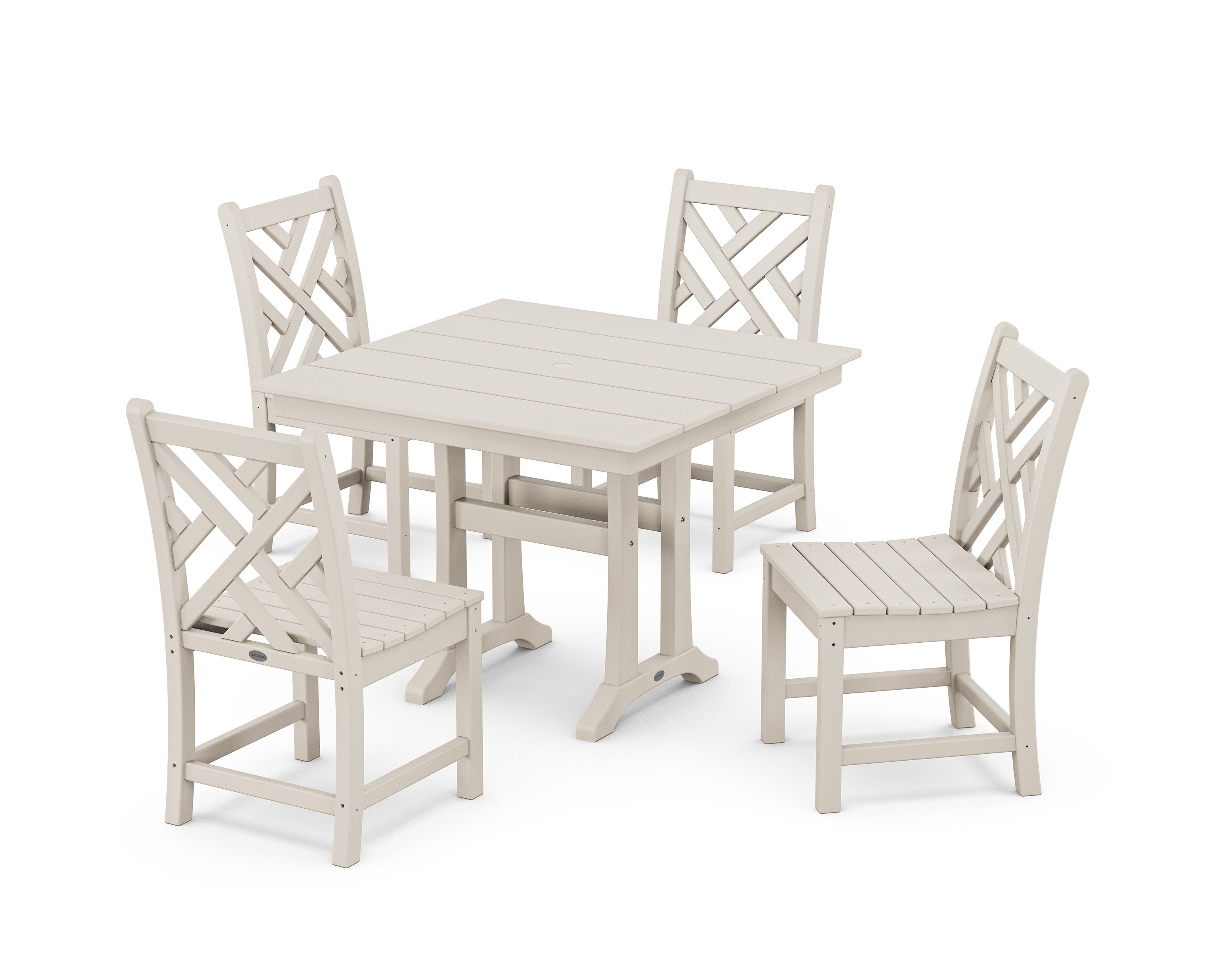 Chippendale 5-Piece Farmhouse Trestle Side Chair Dining Set in Sand