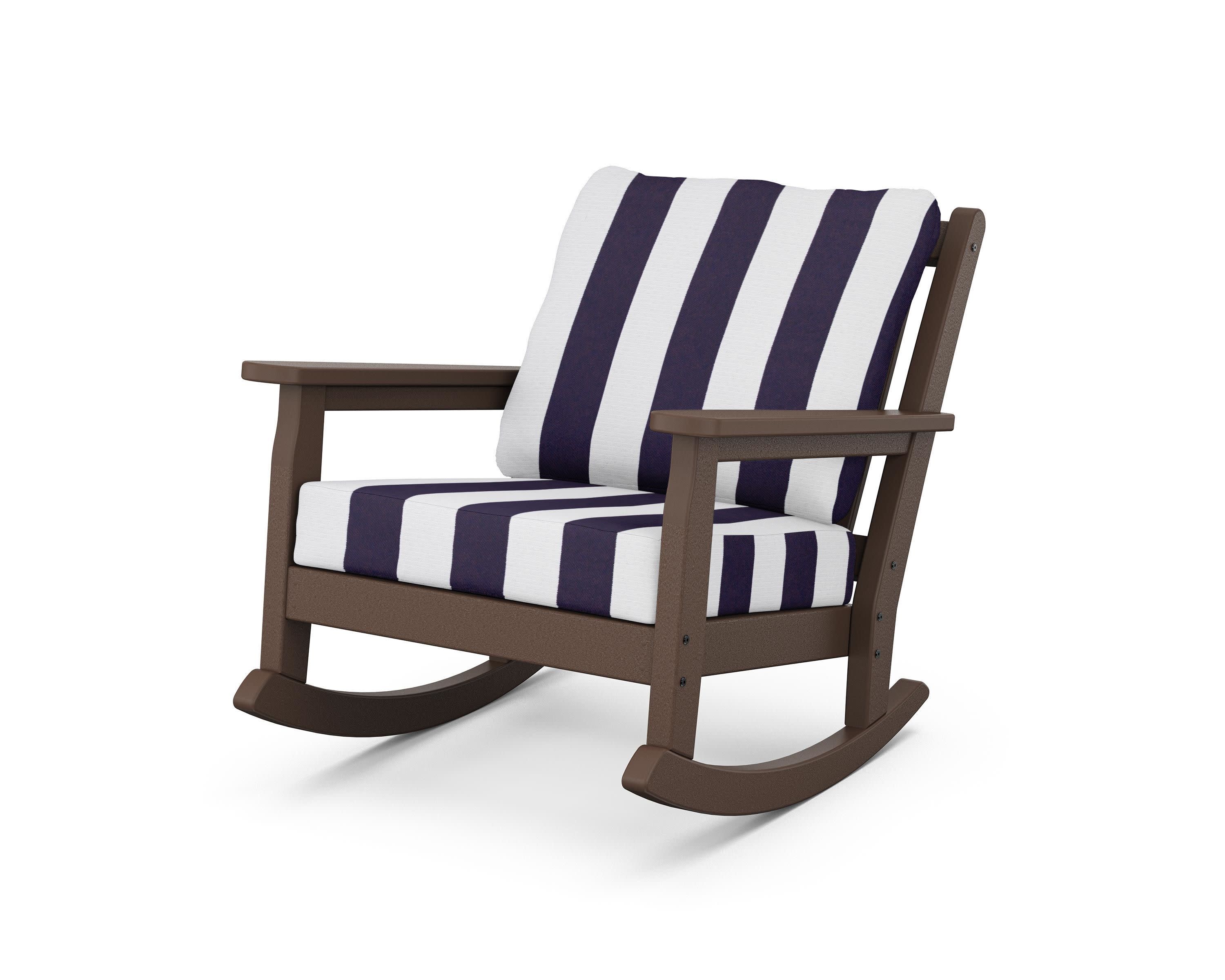 Chippendale Deep Seating Rocking Chair in Mahogany / Cabana Stripe Navy