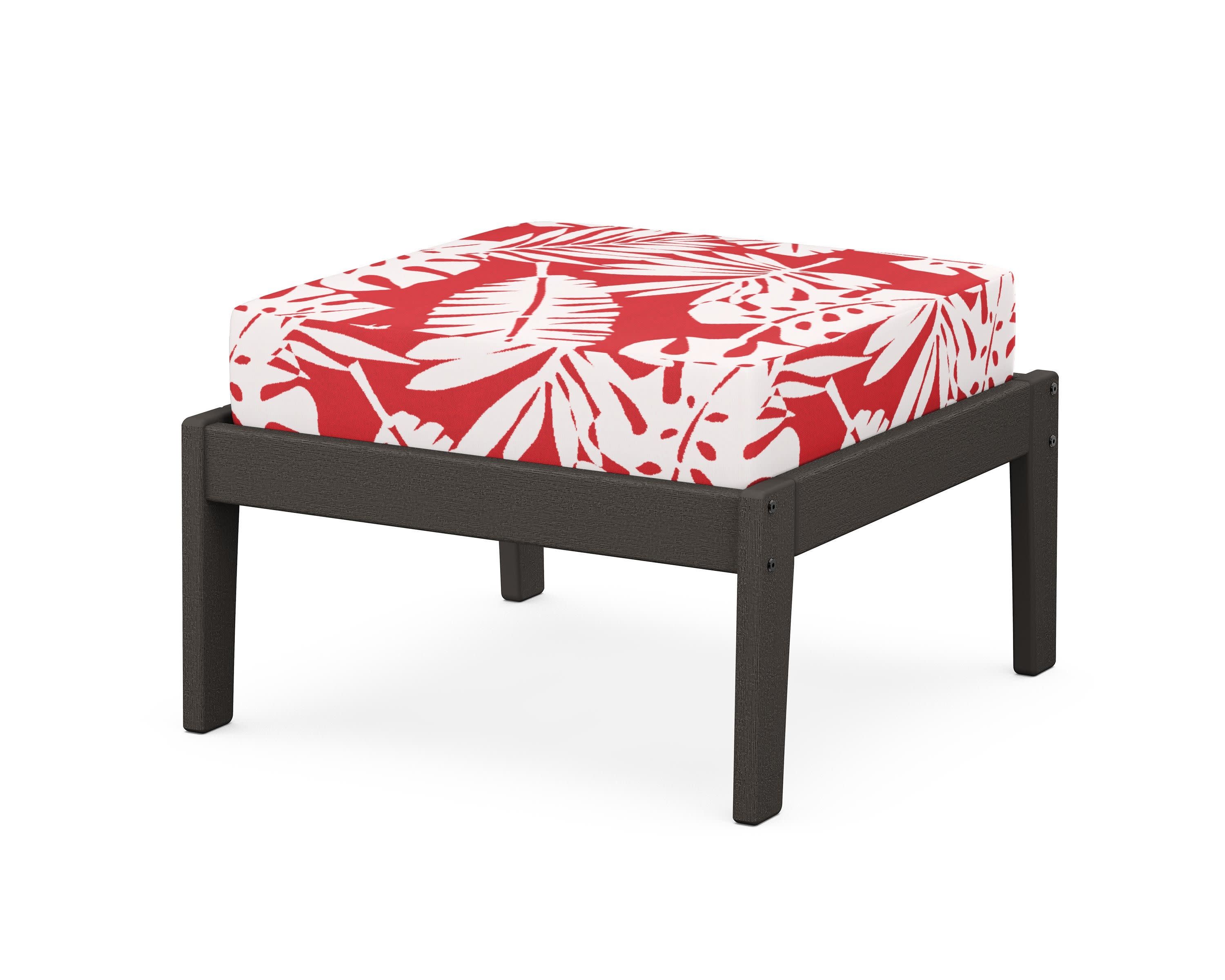 Deep Seating Ottoman in Vintage Coffee / Leaf Crimson