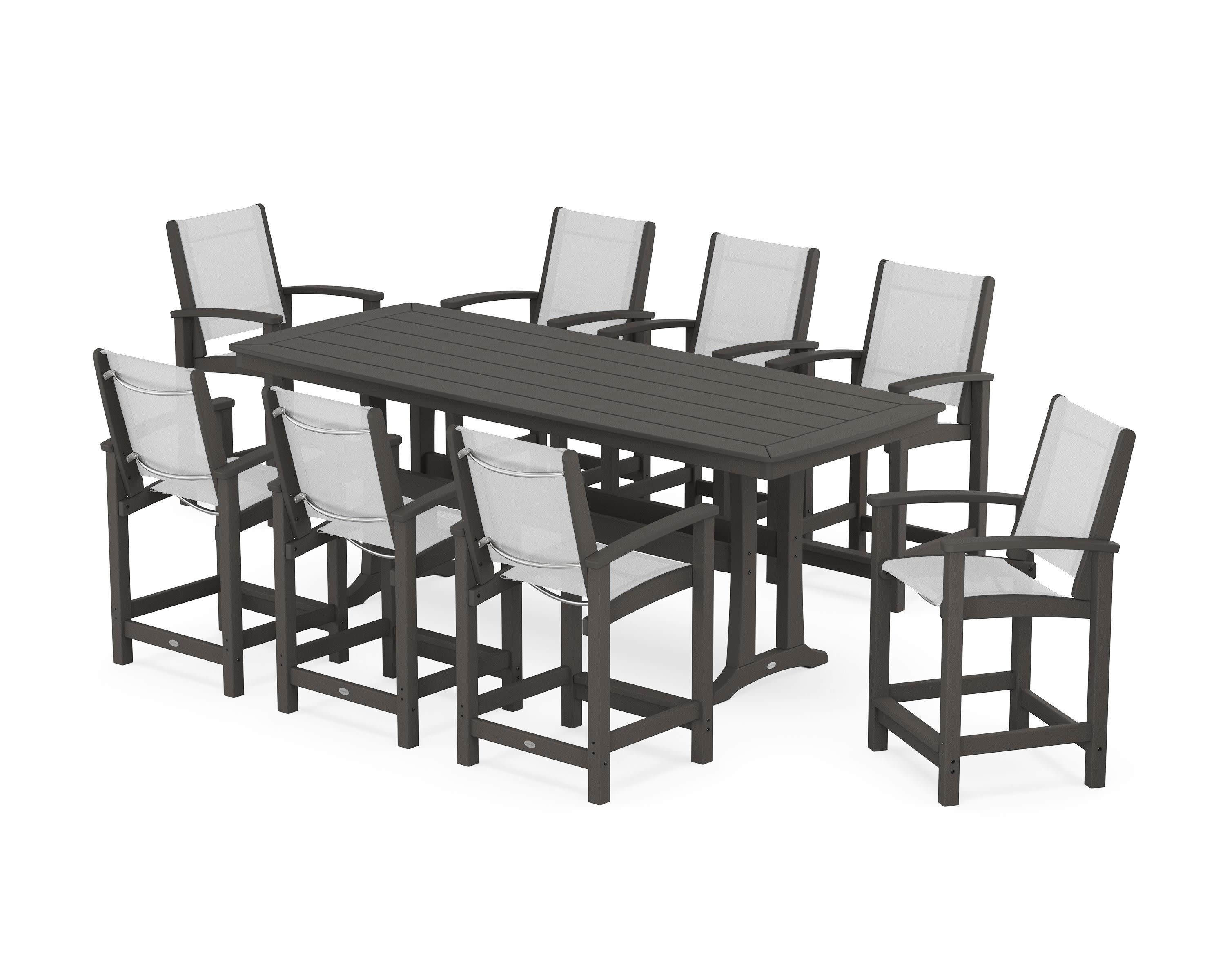 Coastal 9-Piece Counter Set with Trestle Legs in Vintage Coffee / White Sling