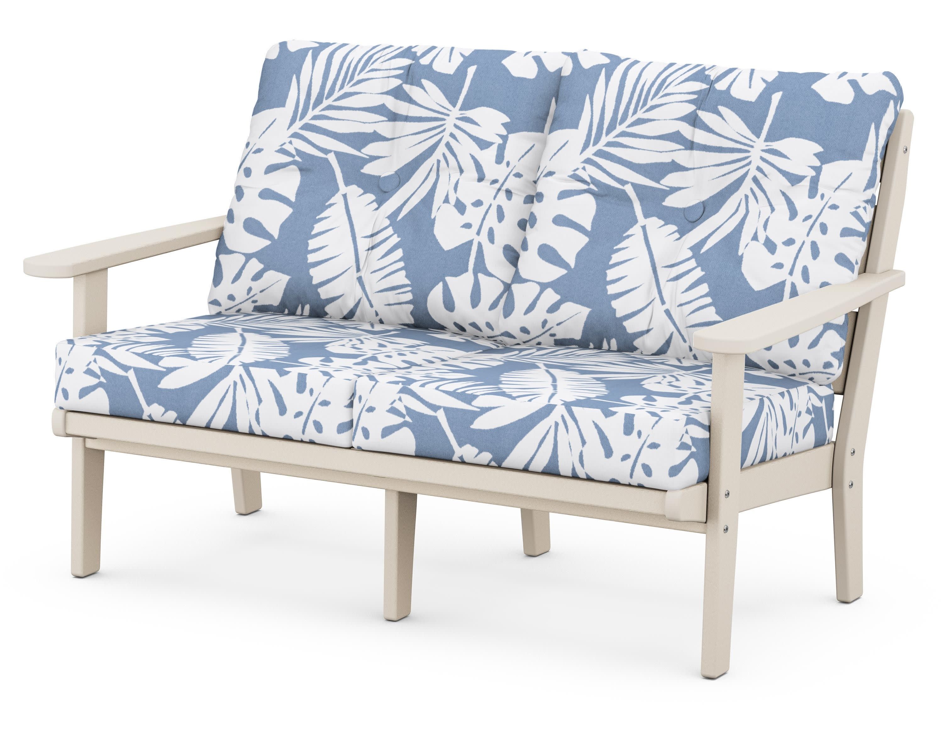 Lakeside Deep Seating Loveseat in Sand / Leaf Sky Blue