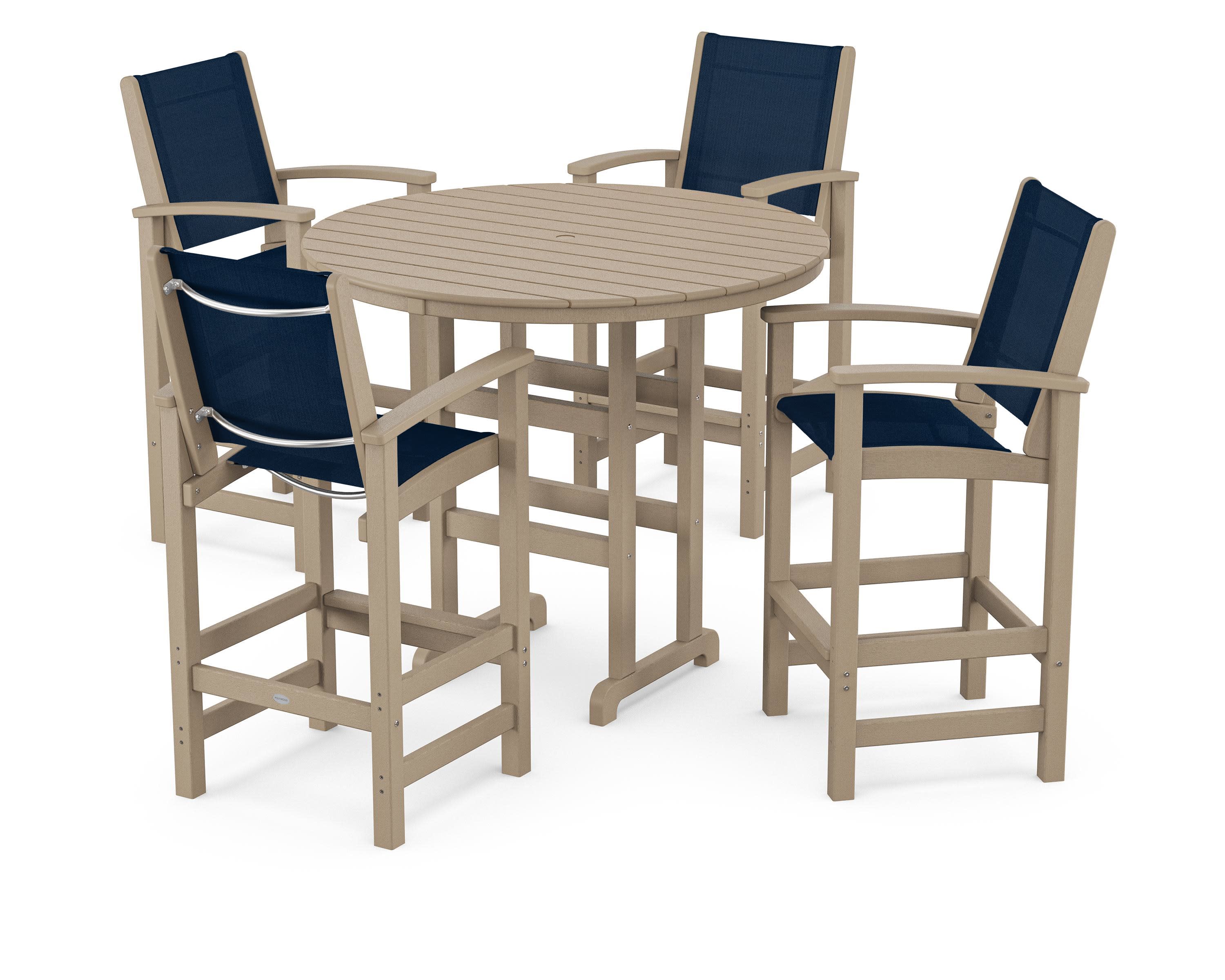 Coastal 5-Piece Nautical Trestle Bar Set in Vintage Sahara / Navy Blue Sling