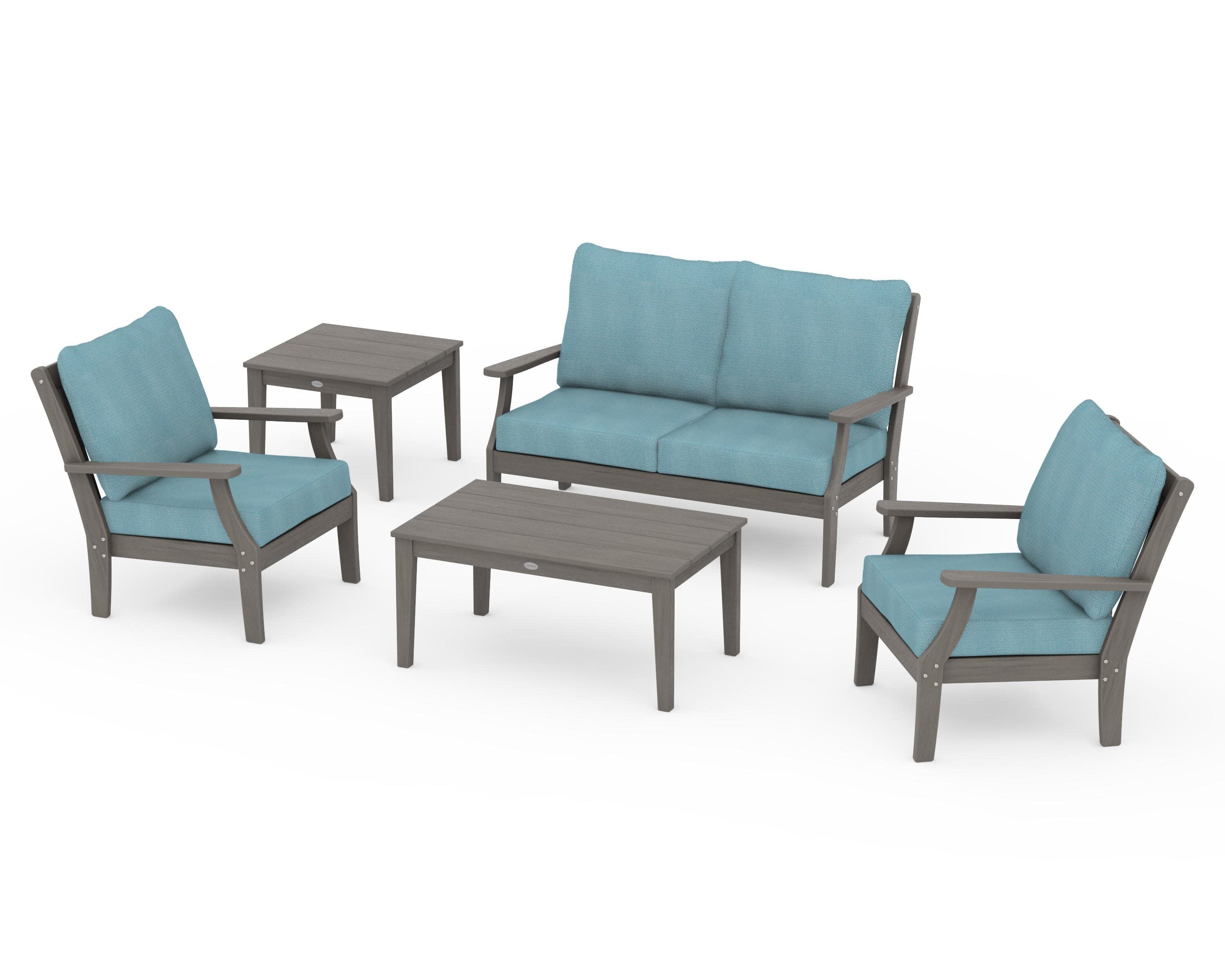 Braxton 5-Piece Deep Seating Set in Driftwood / Lattice Sky Blue