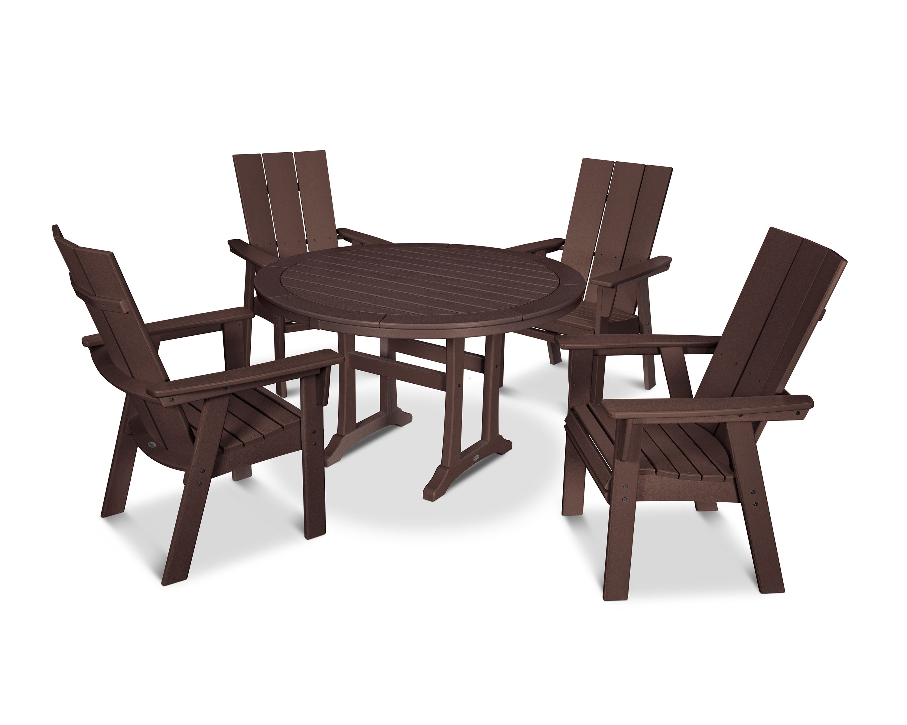 Modern Curveback Adirondack 5-Piece Nautical Trestle Dining Set in Mahogany