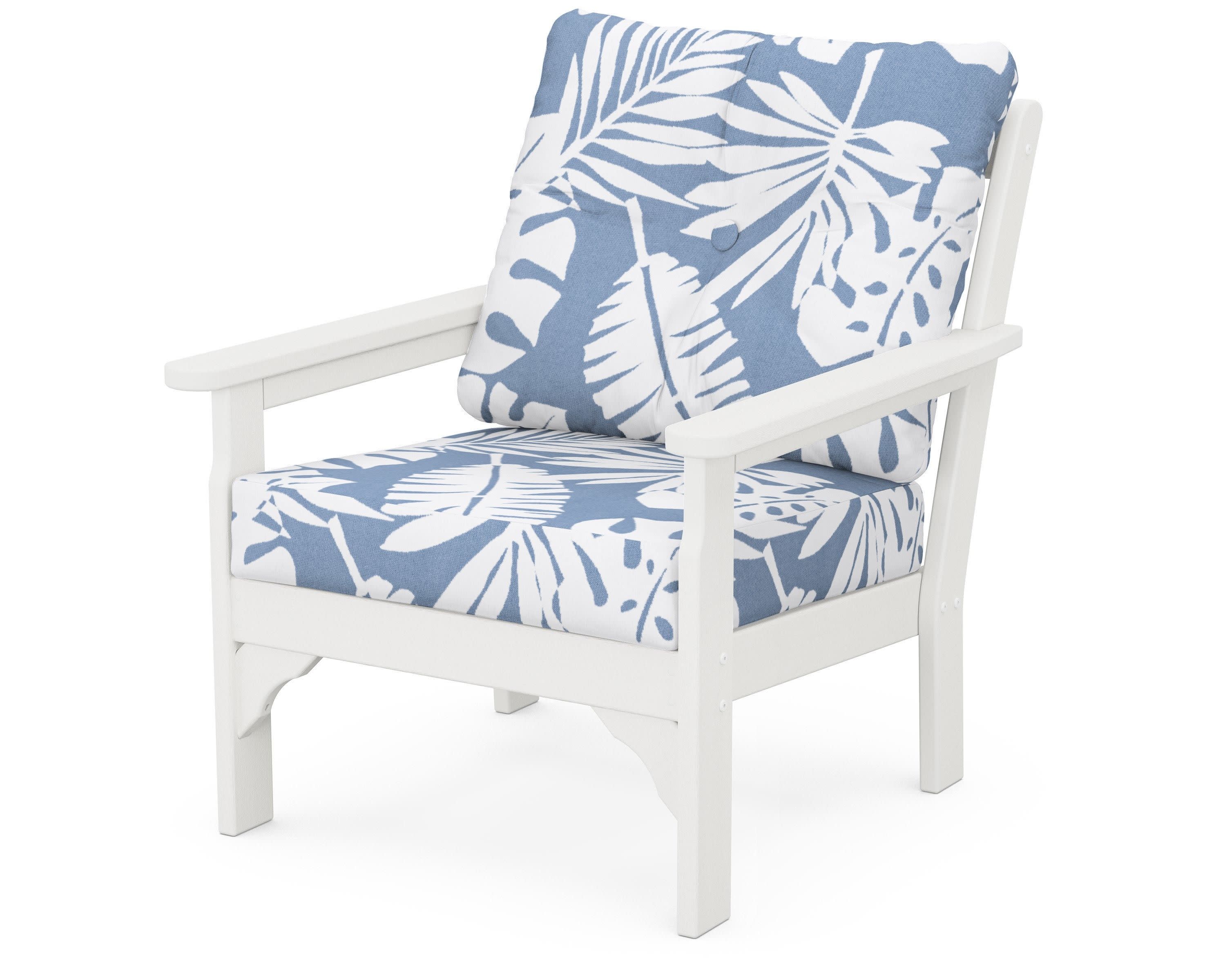 Vineyard Deep Seating Chair in Vintage White / Leaf Sky Blue
