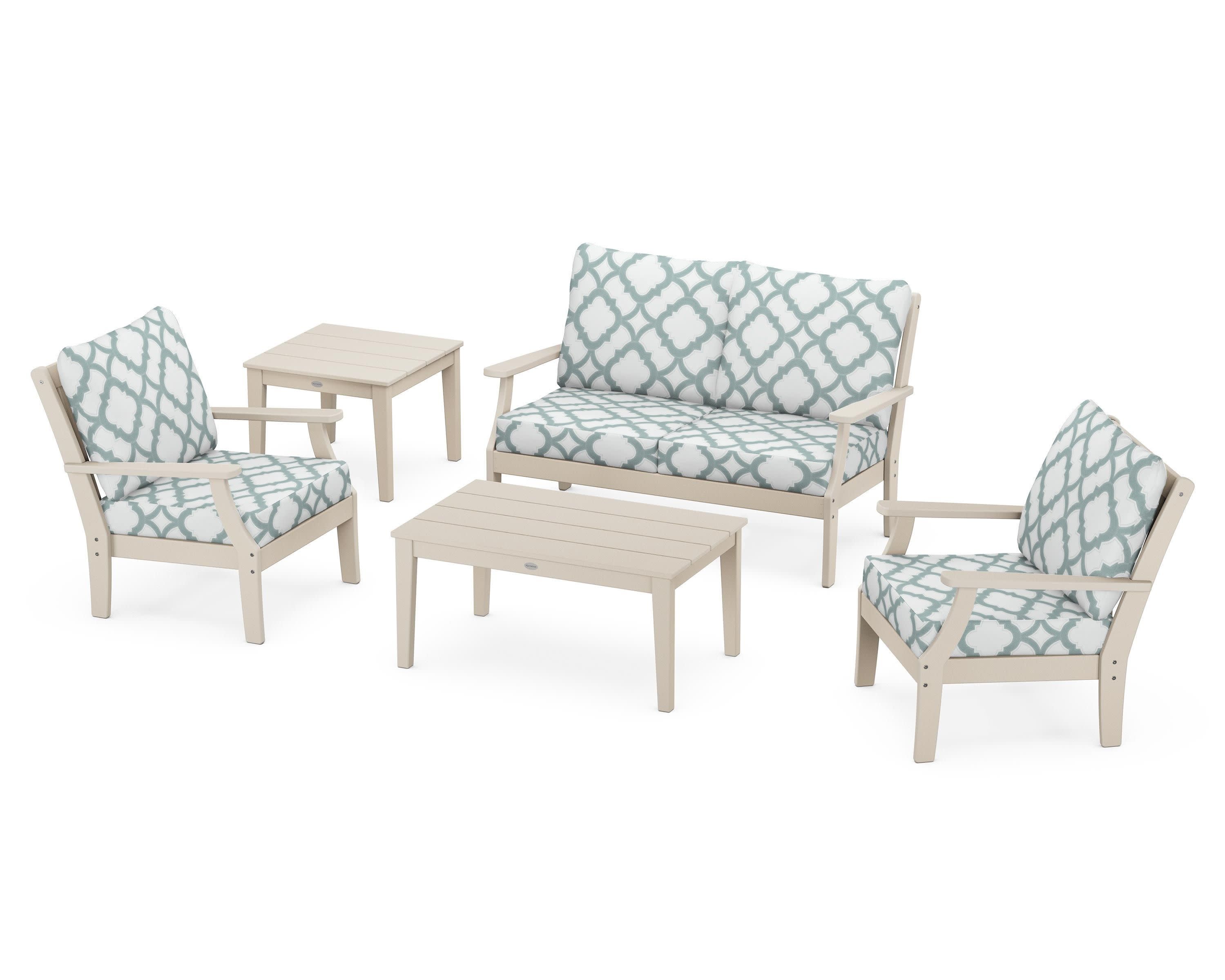 Braxton 5-Piece Deep Seating Set in Sand / Trellis Glacier Spa