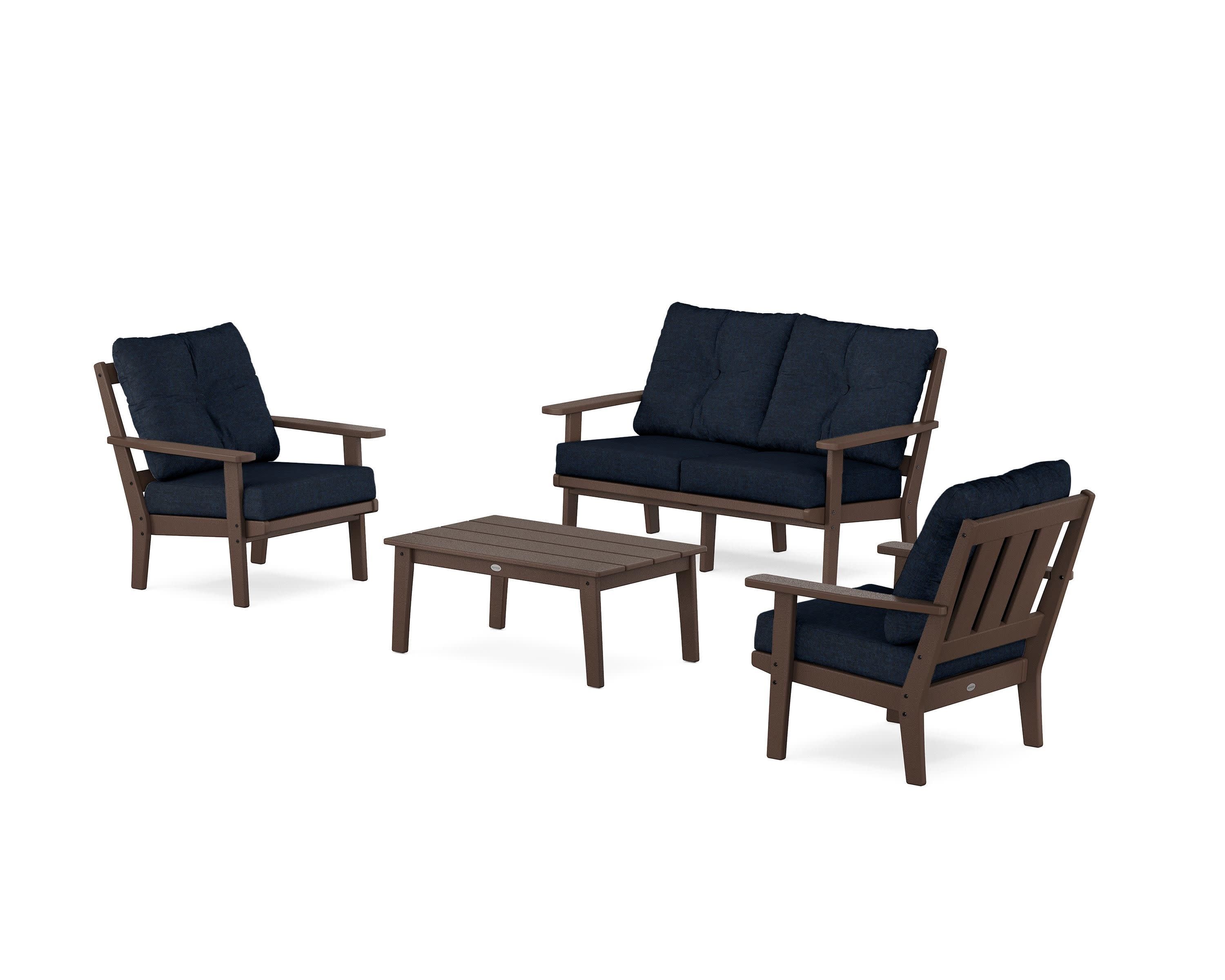 Oxford 4-Piece Deep Seating Set with Loveseat in Mahogany / Marine Indigo