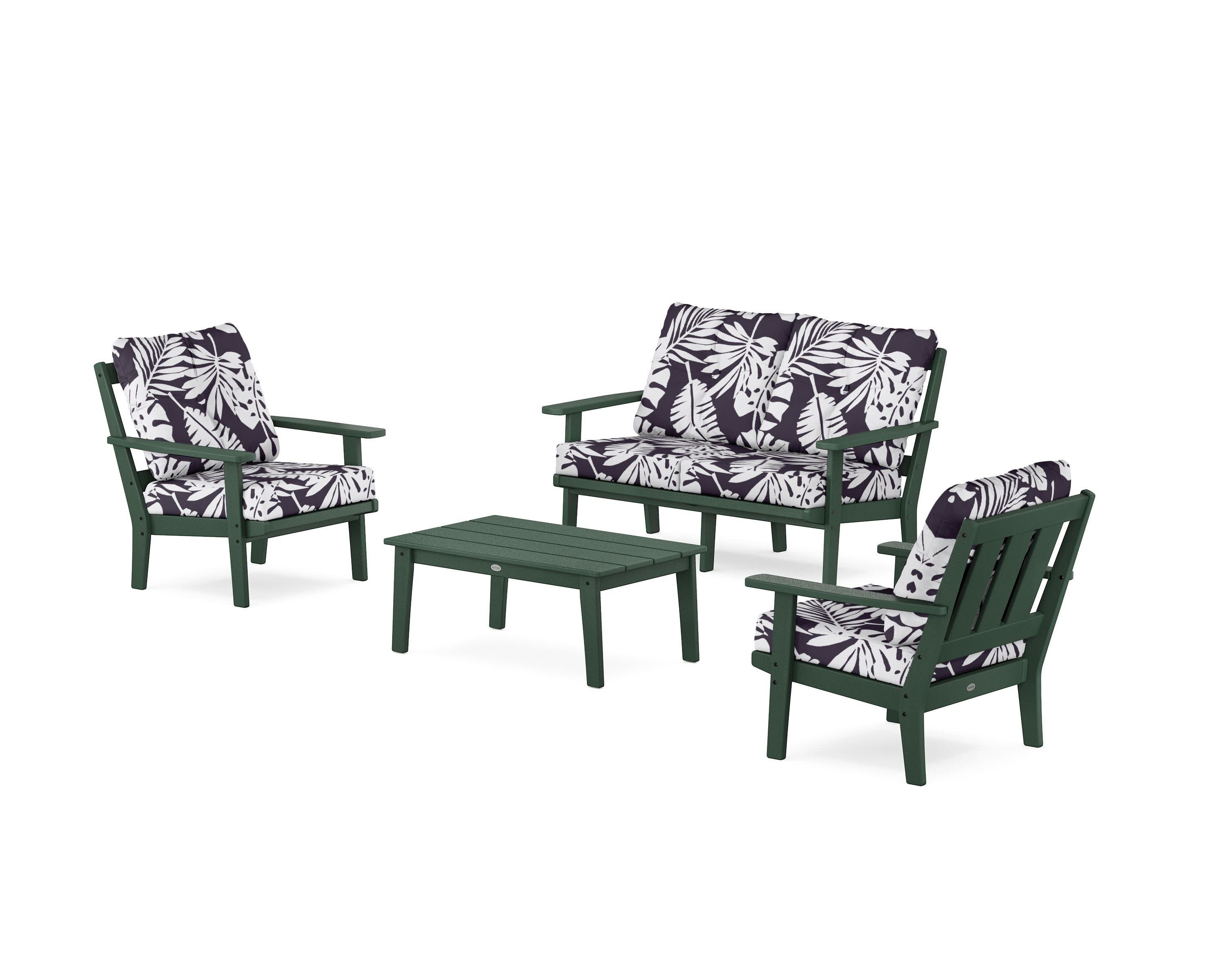 Oxford 4-Piece Deep Seating Set with Loveseat in Green / Leaf Navy