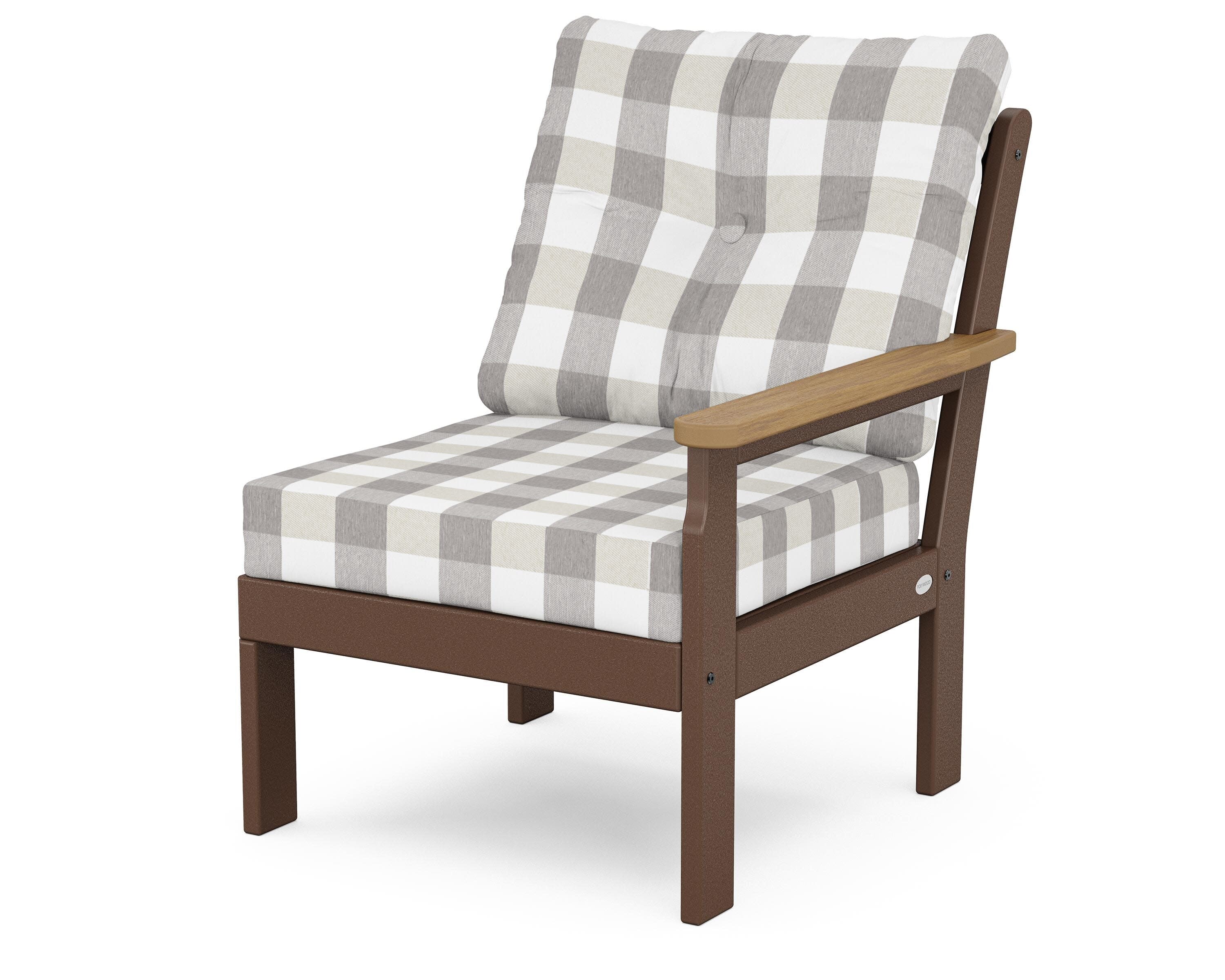 Vineyard Modular Right Arm Chair in Mahogany / Natural / Buffalo Plaid Grey Mist