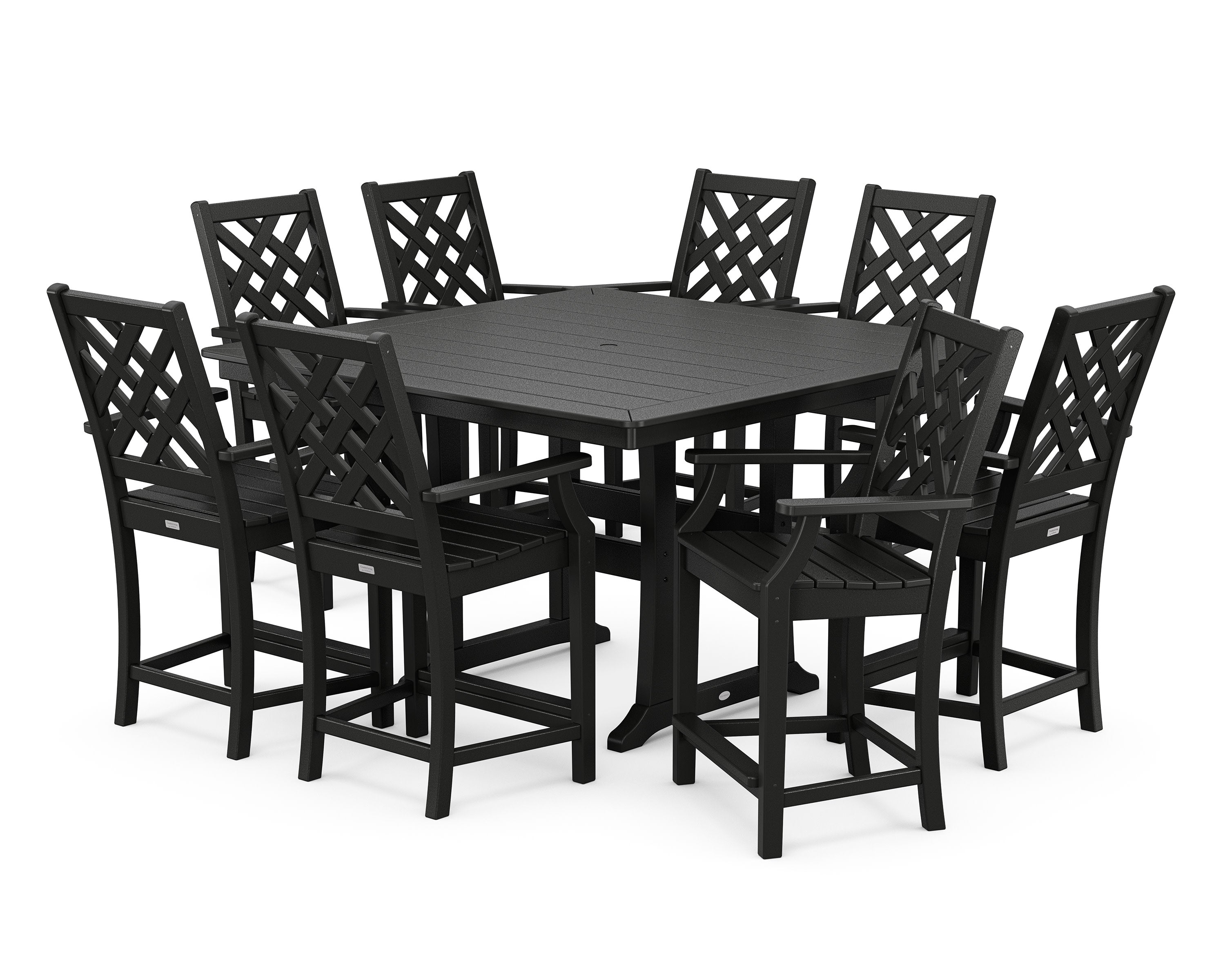 Wovendale 9-Piece Square Counter Set with Trestle Legs in Black