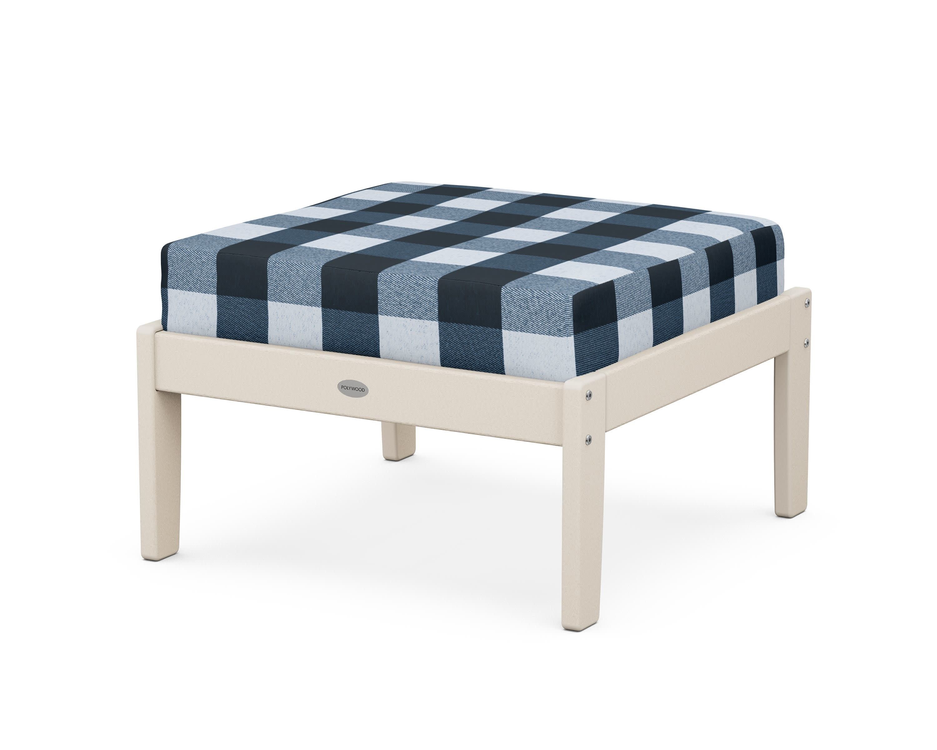 Braxton Deep Seating Ottoman in Sand / Buffalo Plaid Marine Indigo