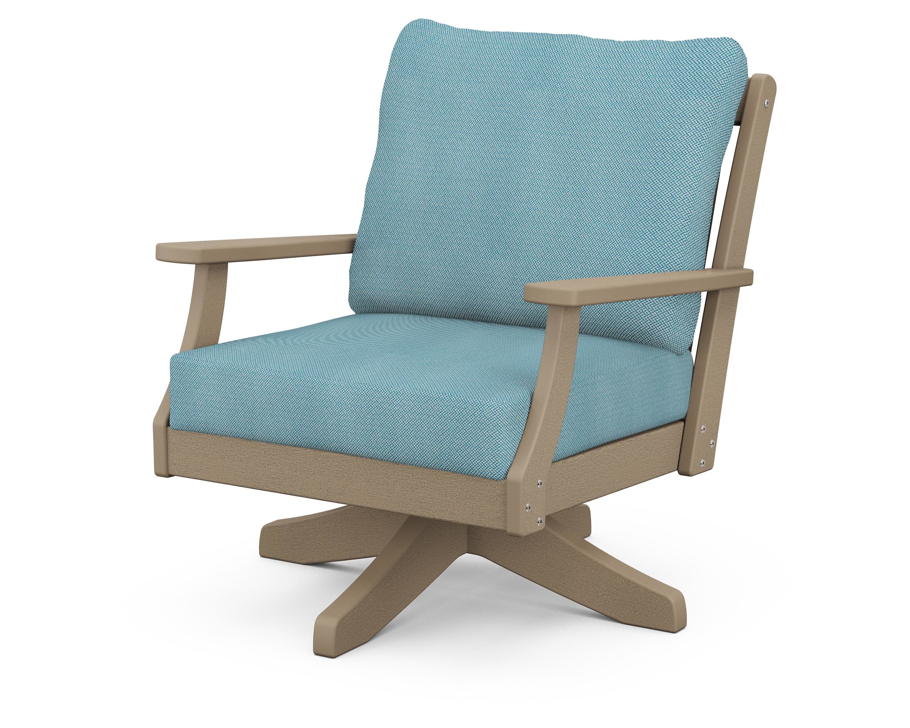 Braxton Deep Seating Swivel Chair in Vintage Sahara / Lattice Sky Blue