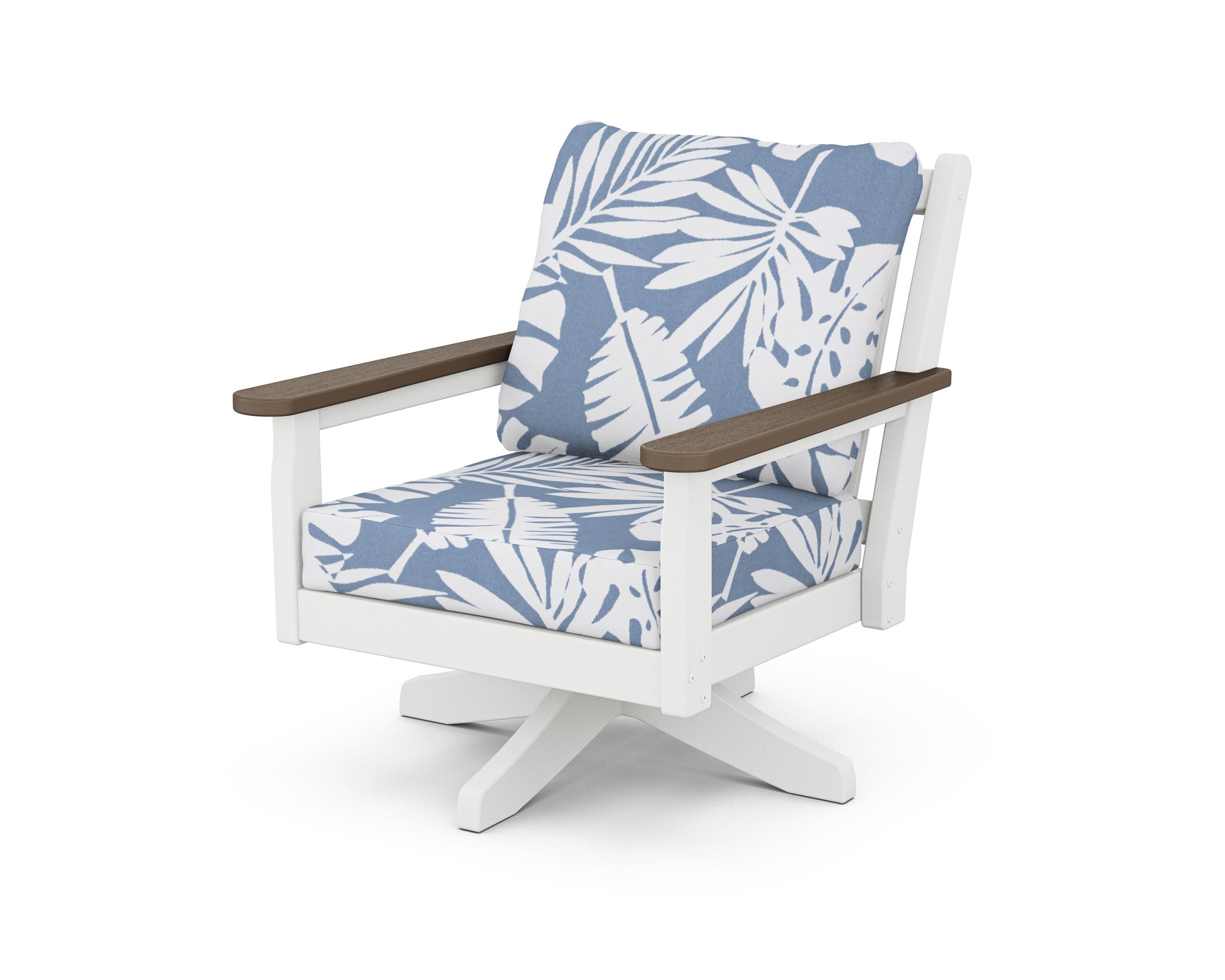 Chippendale Deep Seating Swivel Chair in White / Kona / Leaf Sky Blue