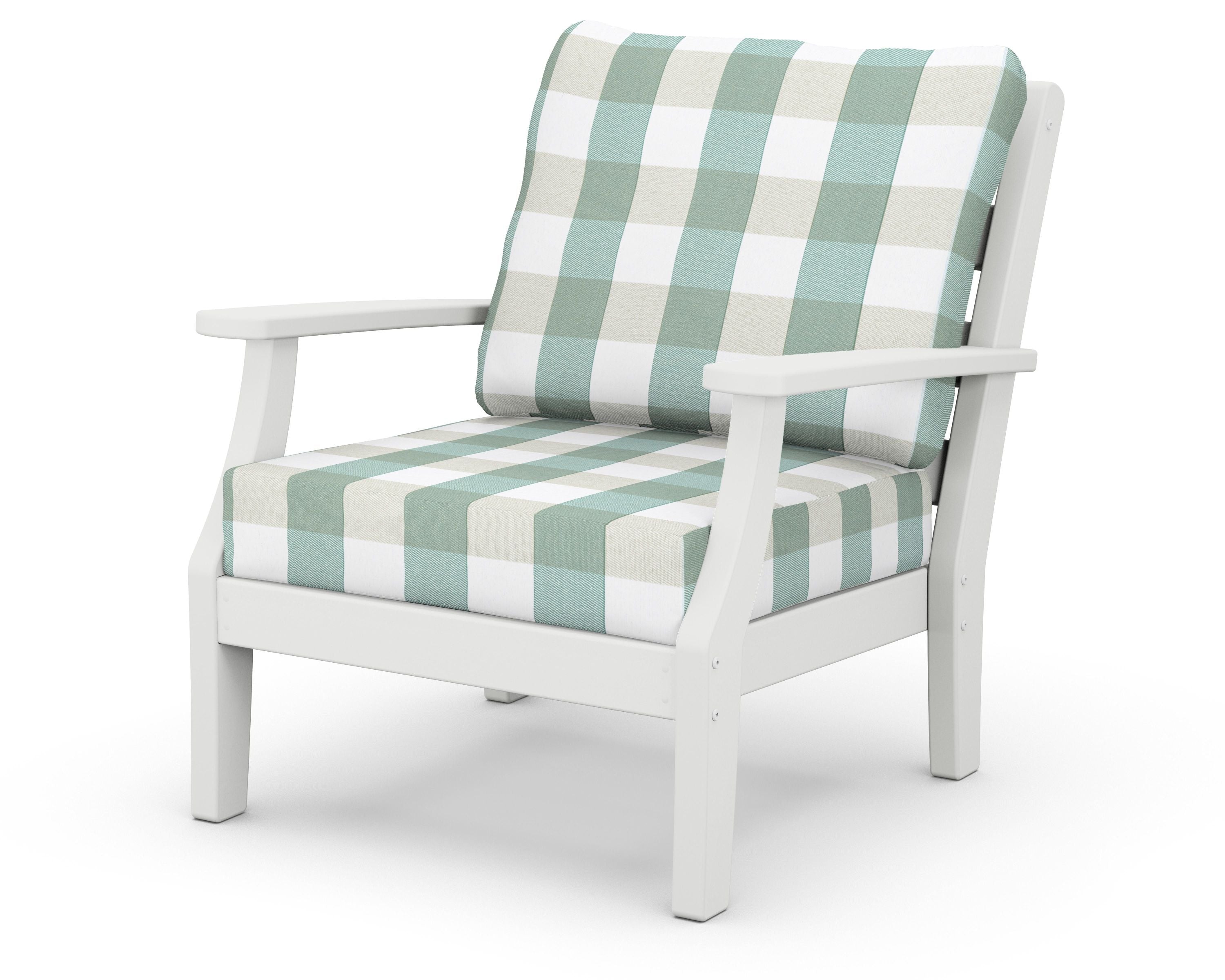 Chesapeake Deep Seating Chair in White / Buffalo Plaid Glacier Spa