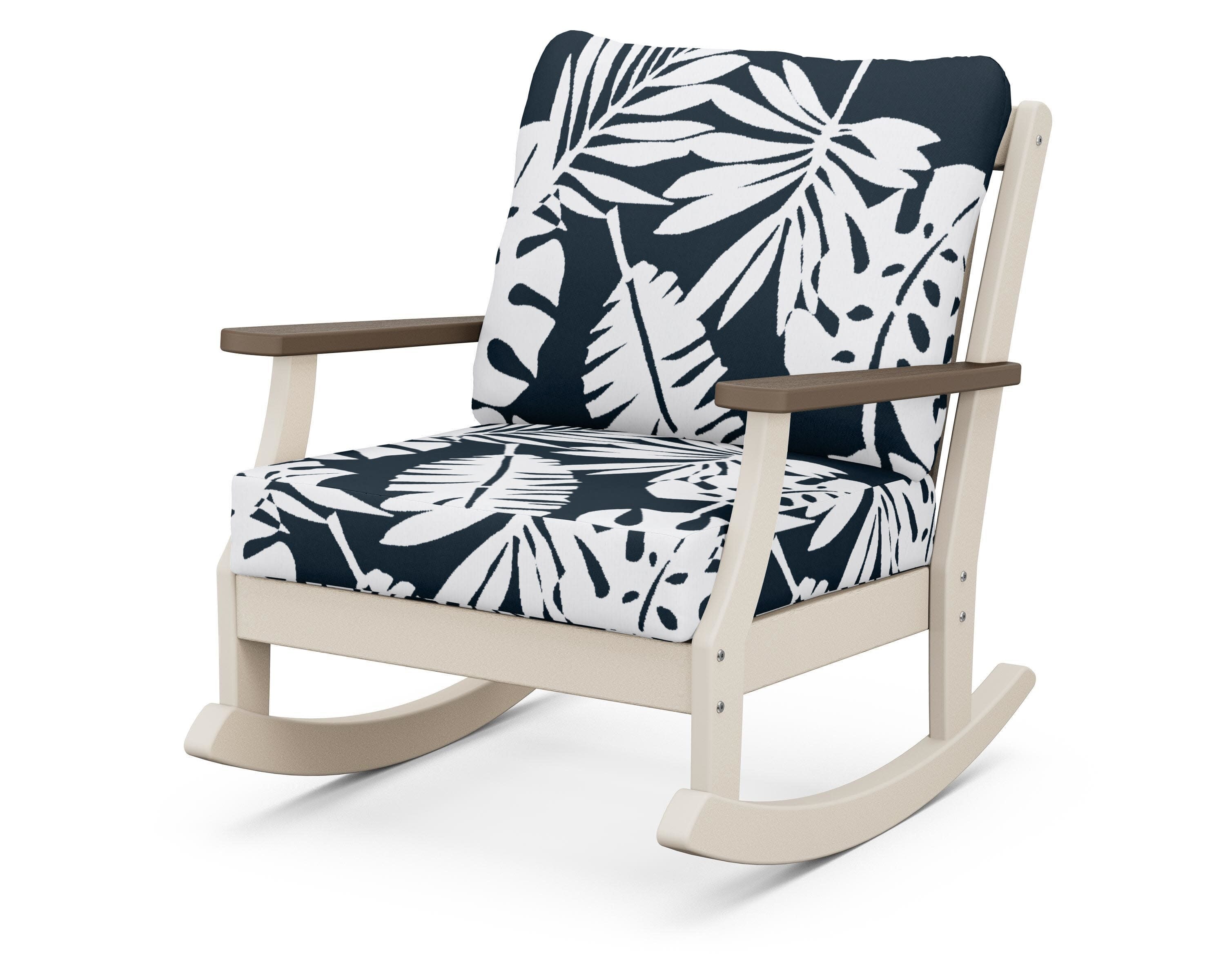Braxton Deep Seating Rocking Chair in Sand / Kona / Leaf Marine Indigo