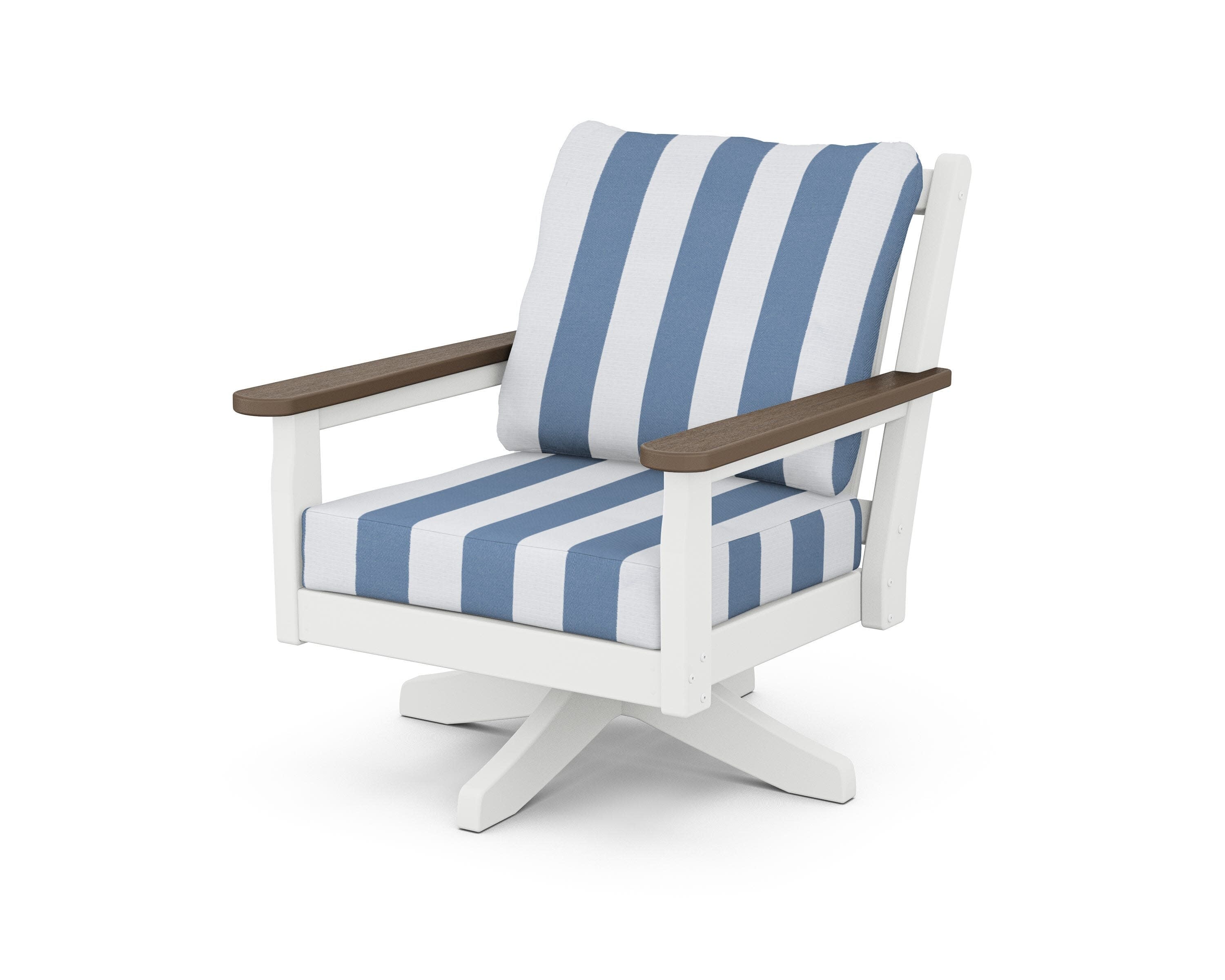 Chippendale Deep Seating Swivel Chair in White / Kona / Cabana Stripe Sky Blue