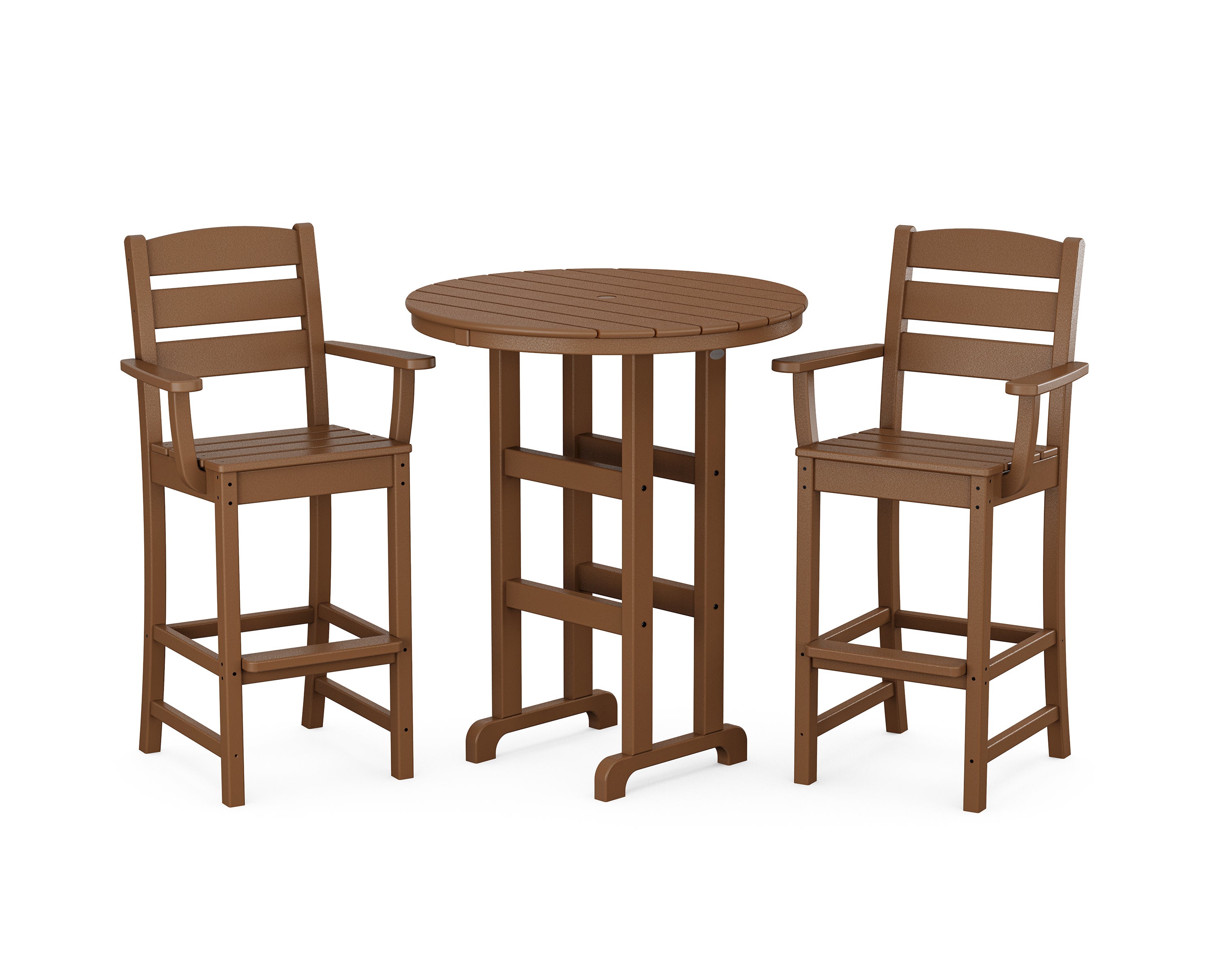 Lakeside 3-Piece Round Bar Arm Chair Set in Teak